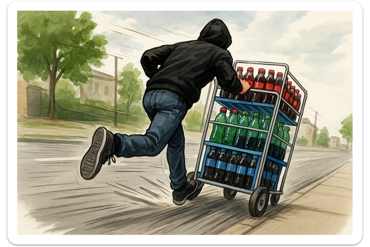 aka-uka ichimlik ortilgan aravani olib qochishyapti orqa tarafdan rakurs yuzi ko'rinmasin sticker