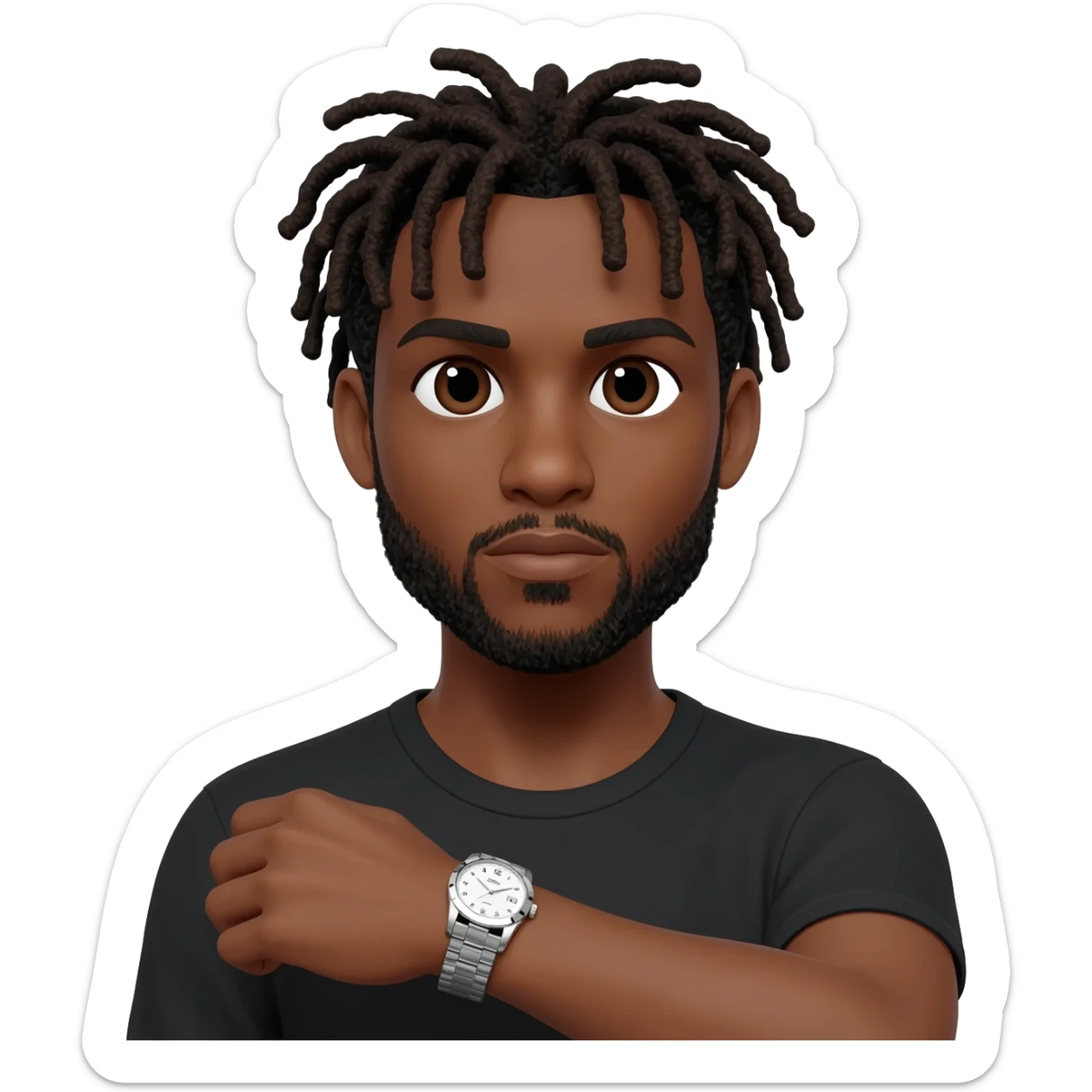 Black male with dreads and a watch in wrist sticker