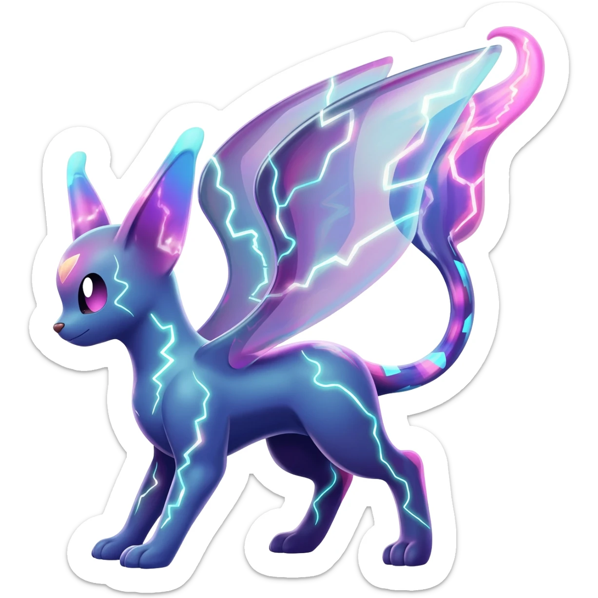 An exotic neon colorful unique bizarre eccentric Fakémon-Eeveelution-creature (full body) sticker