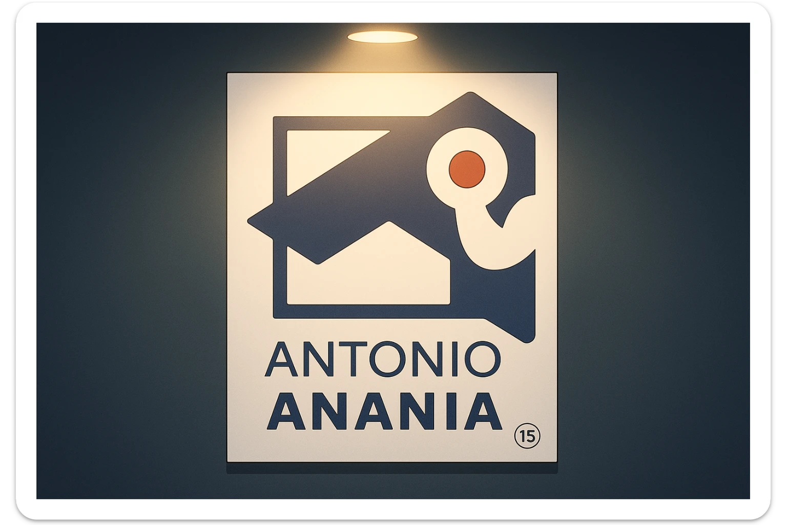 su questo stile fai un manga/webtoon a colori in cui mostri quella parete dietro dello studio con il suo logo e la scritta "ANTONIO ANANIA" SOTTO IL LOGO, LUCE CHE ILLUMINA IL LOGO sticker