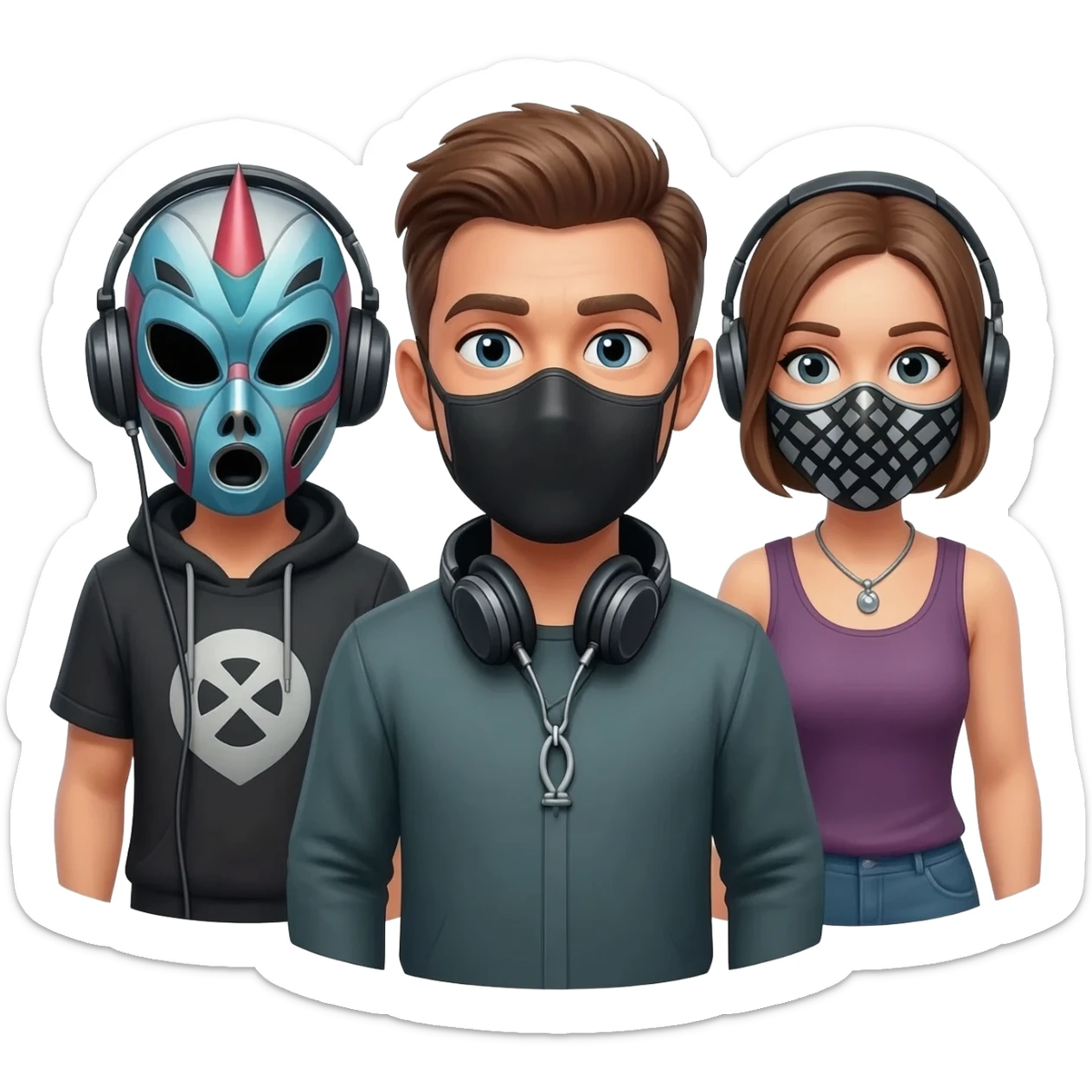 Trio dj with dj masks sticker