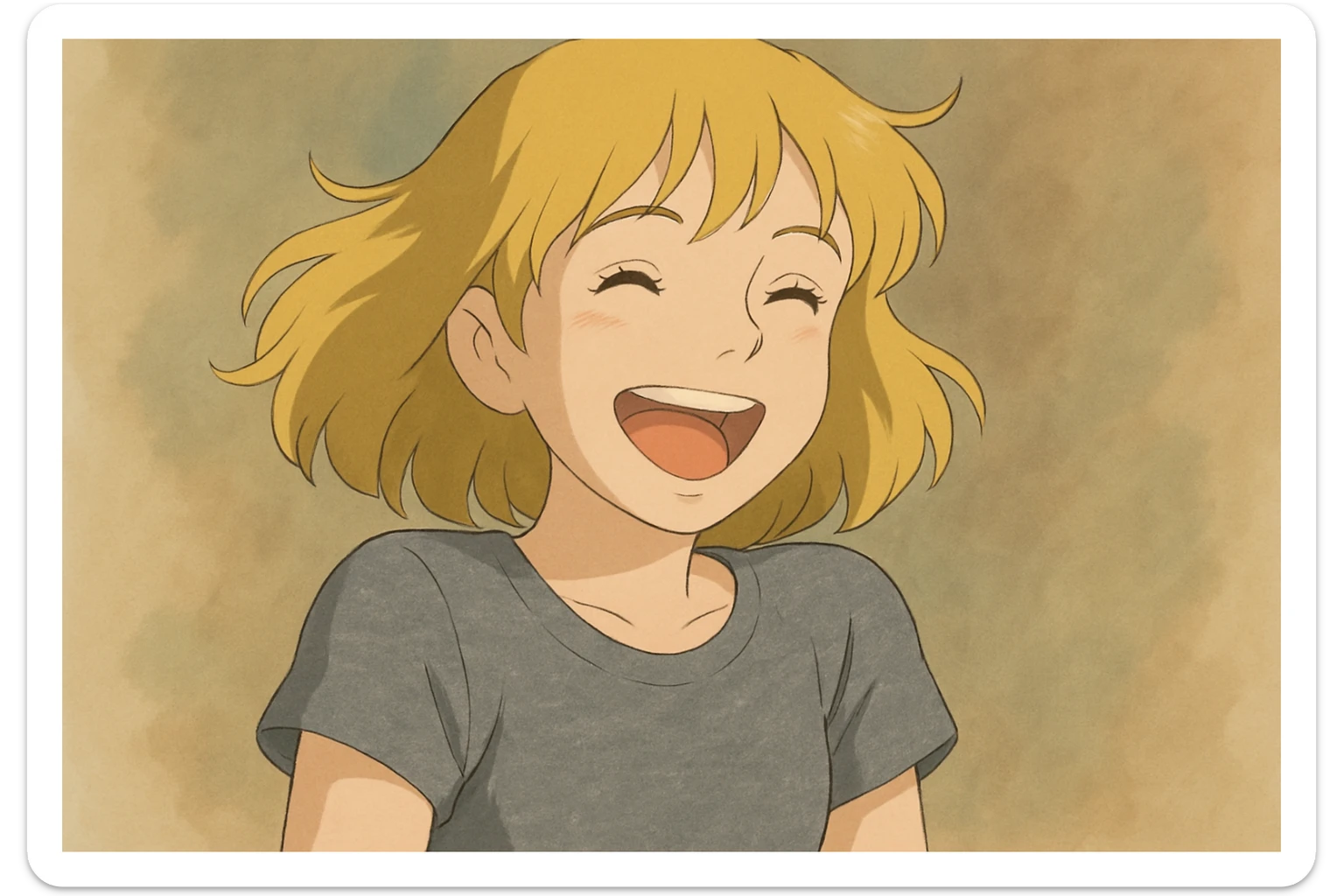 A girl yellow hair brown eyes grey Women's just t's short triblend t-shirt laughing sticker