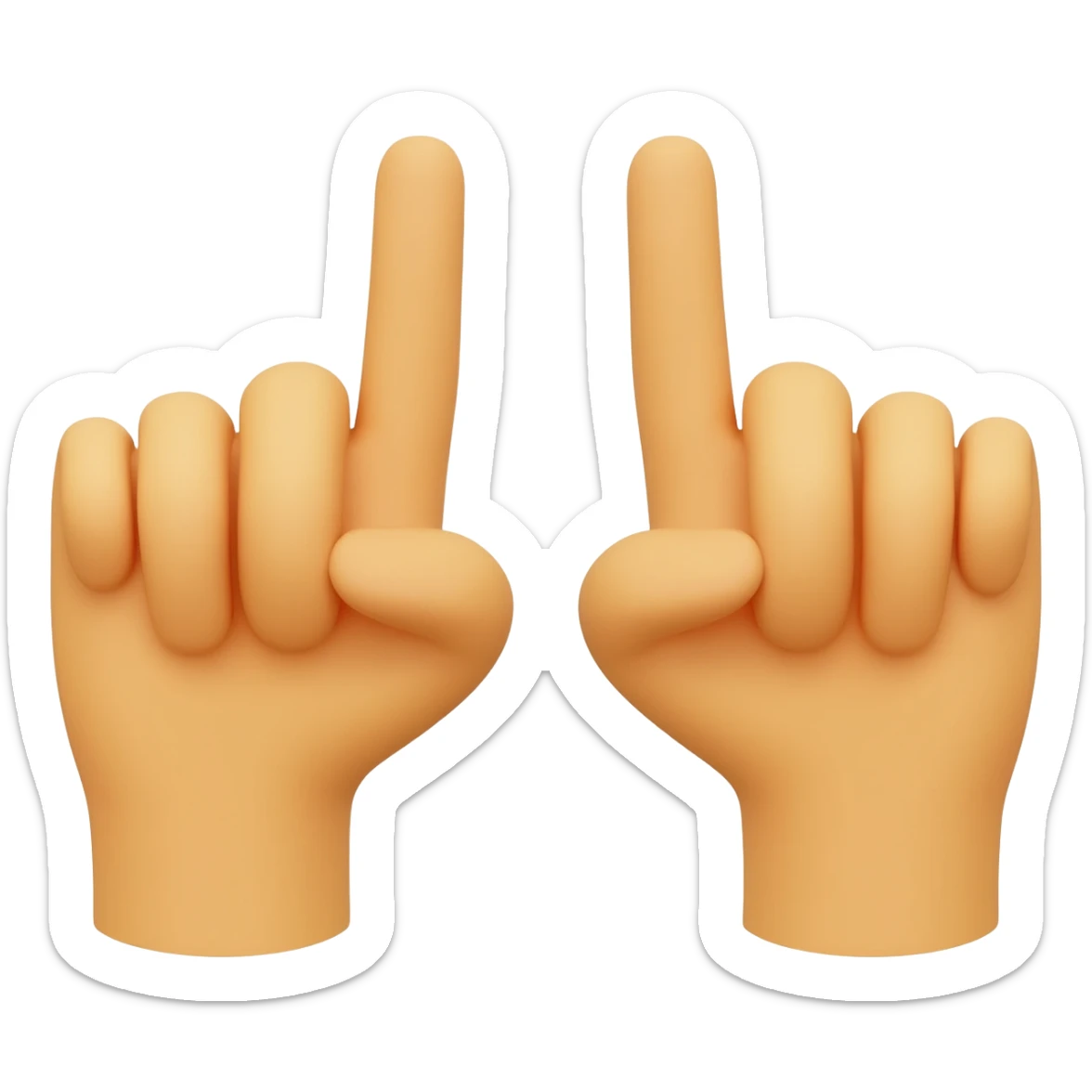Emoji deux mains côte à côte formant un W, paumes face avant, index et majeur levés, style emoji 3D, fond transparent. sticker