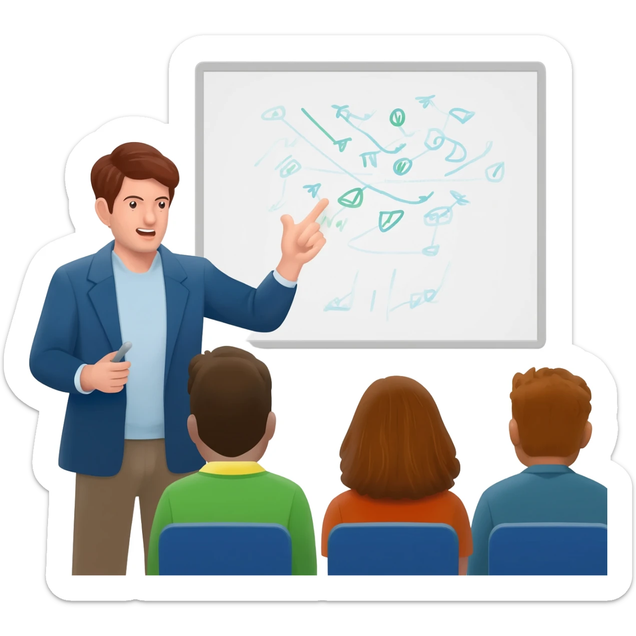 A person talking to the audience and explaining a lecture about human activities sticker