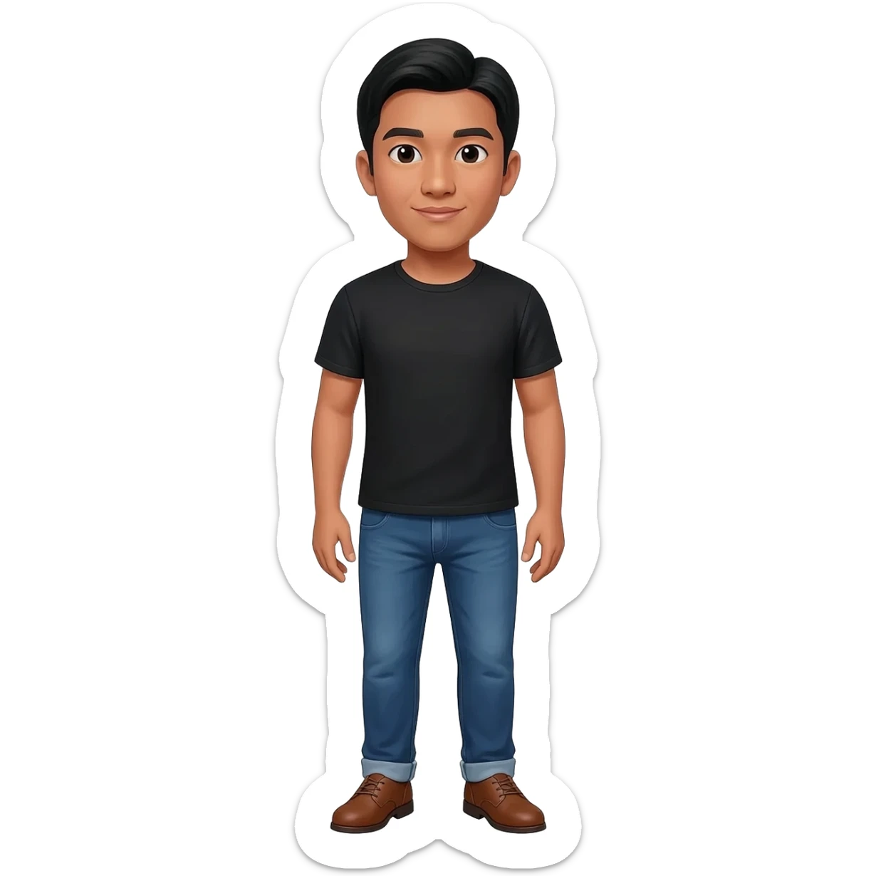 Filipino man black tshirt and denim blue pants and brown shoes  sticker