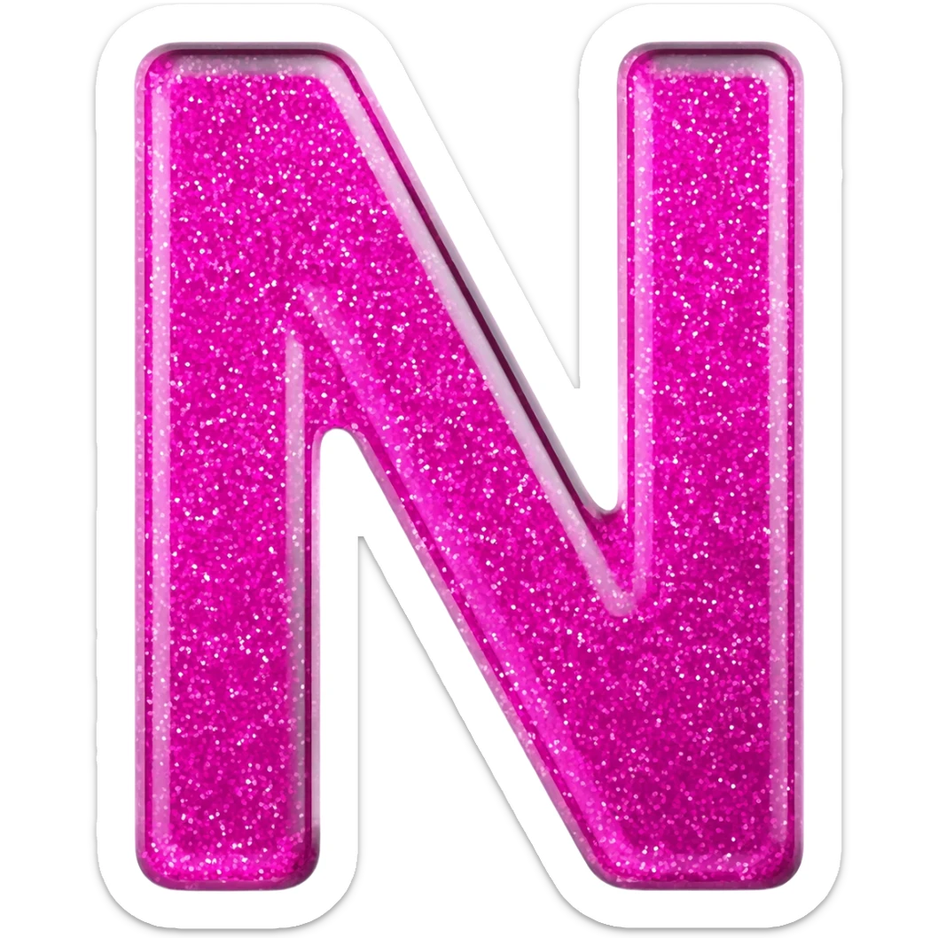 letra N fuchia vidro glitter sticker