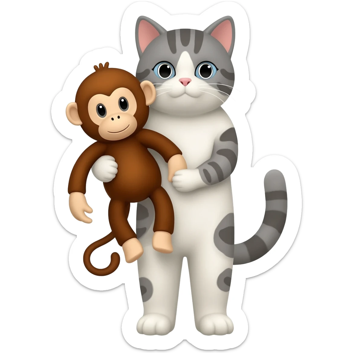 cat holding monkey stuffed animal sticker