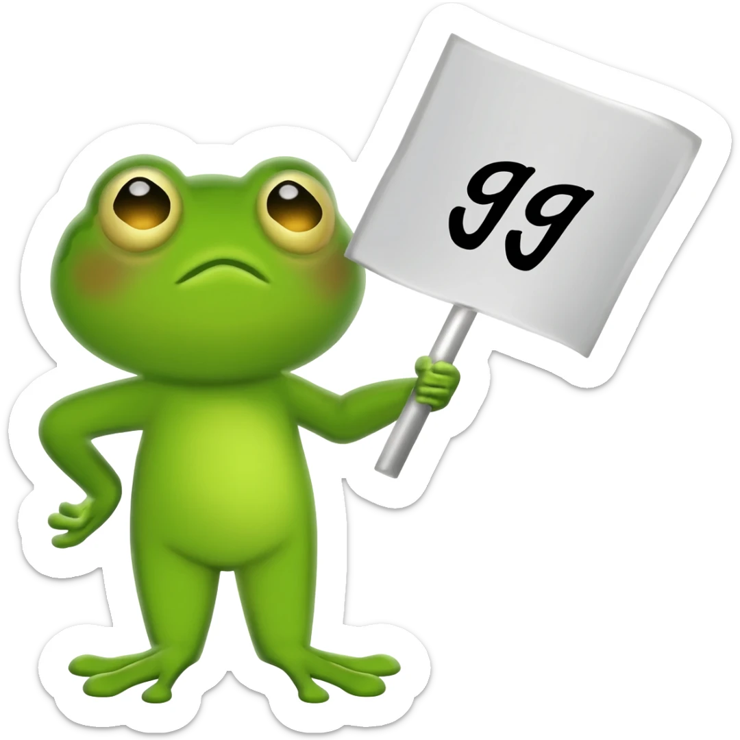 Un emoji di pepe frog che tiene un cartellone dove c'è scritto gg sticker