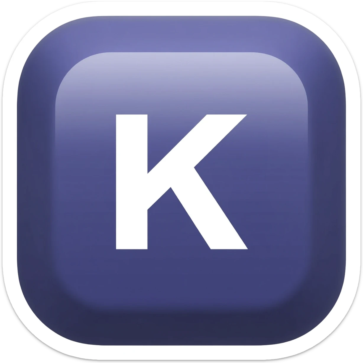 "3D premium,3D rounded-square icon in strong purple with a beveled edge, bold serif white letter 'K'centered, strong specular highlights, inner glow, 1024x1024, png" sticker