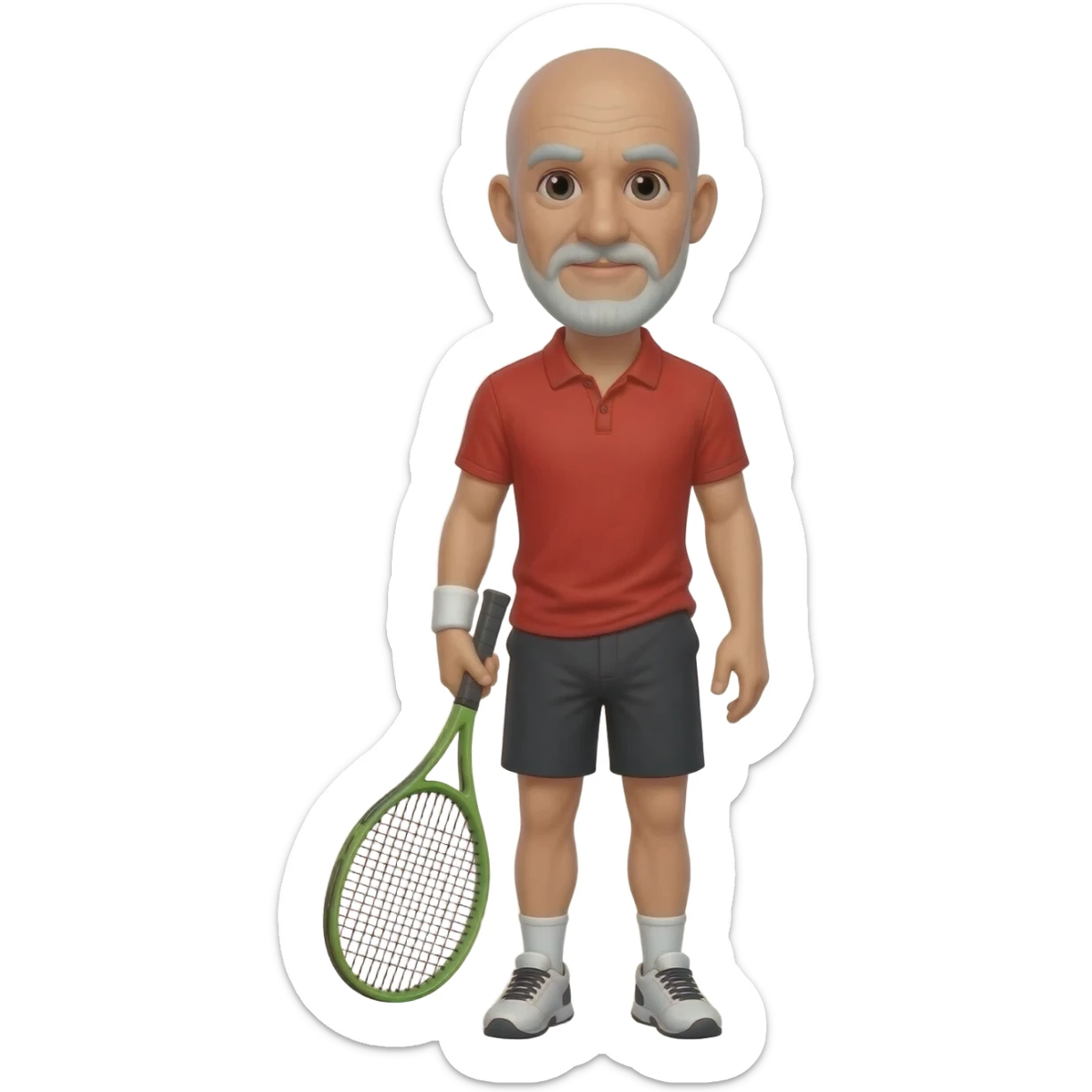 Tennis player adult black bald male white short beard and mustache sticker