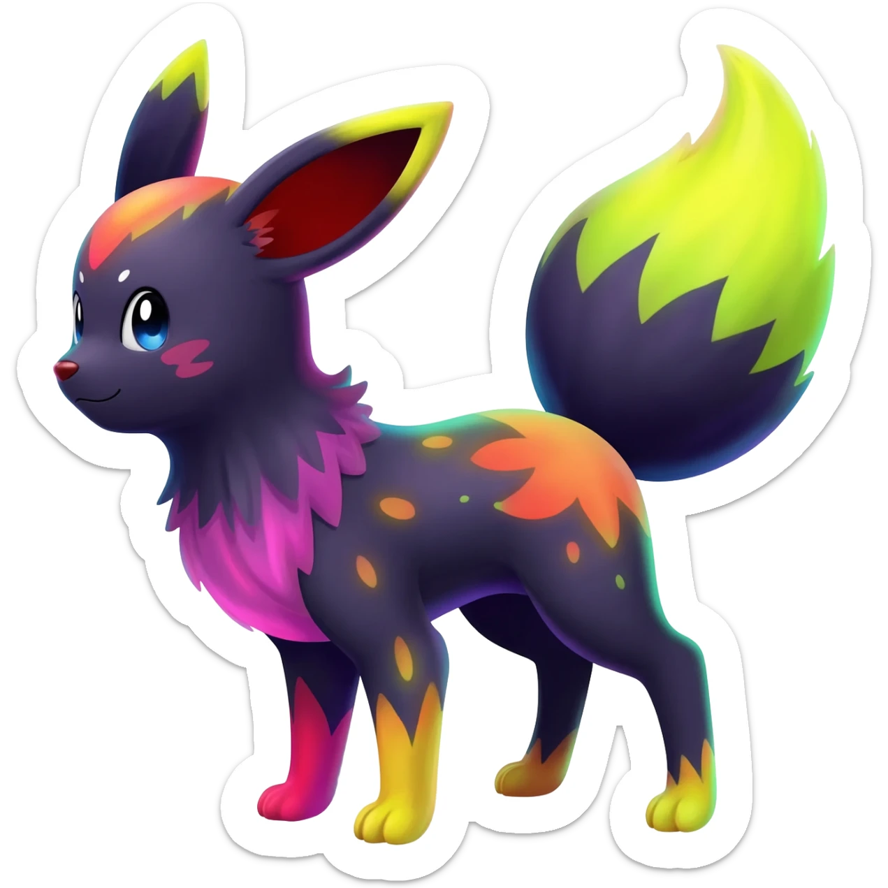 Dark vibrant pastel bright neon colorful edgy exotic painted Fakémon-Pokémon-Vernid-Eeveelution-creature sticker