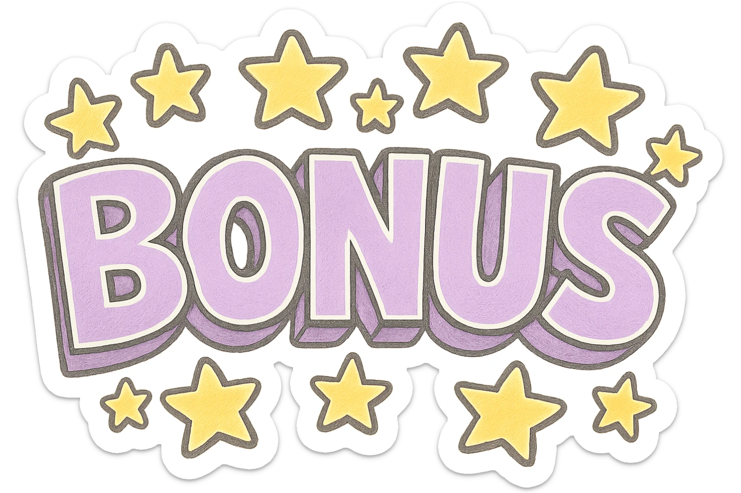 LAS LETRAS DEBEN SER VIOLETA PASTEL Y LAS ESTRELLAS AMARILLAS DEBES MANTENER EXACTAMENTE LA IMAGEN ORIGINAL, LOS BORDES DEBEN SER BLANCOS EN LUGAR DE NEGRO, AGRGA UN EFECTO 3D sticker