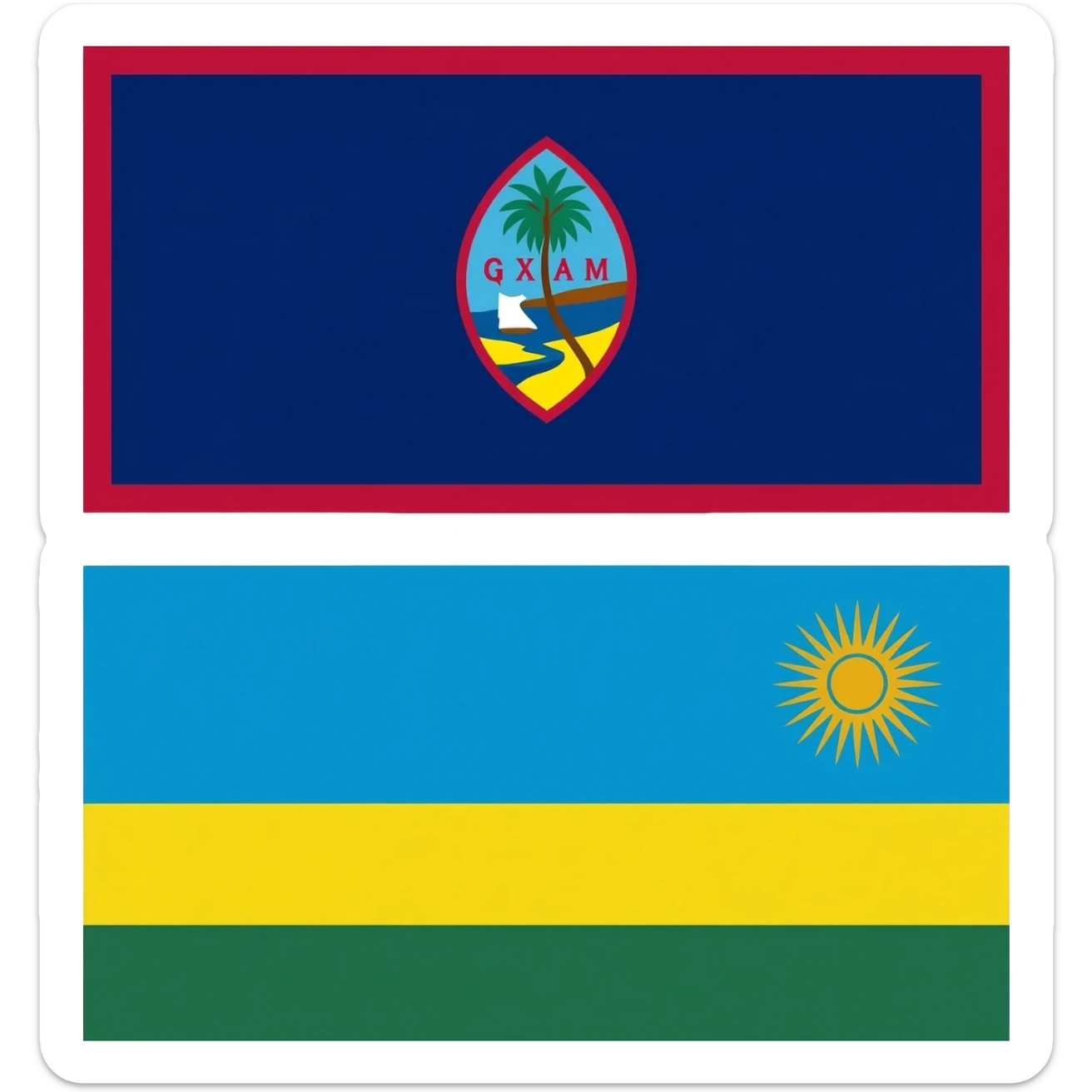 Saint Guam and Rwanda emoji flag sticker