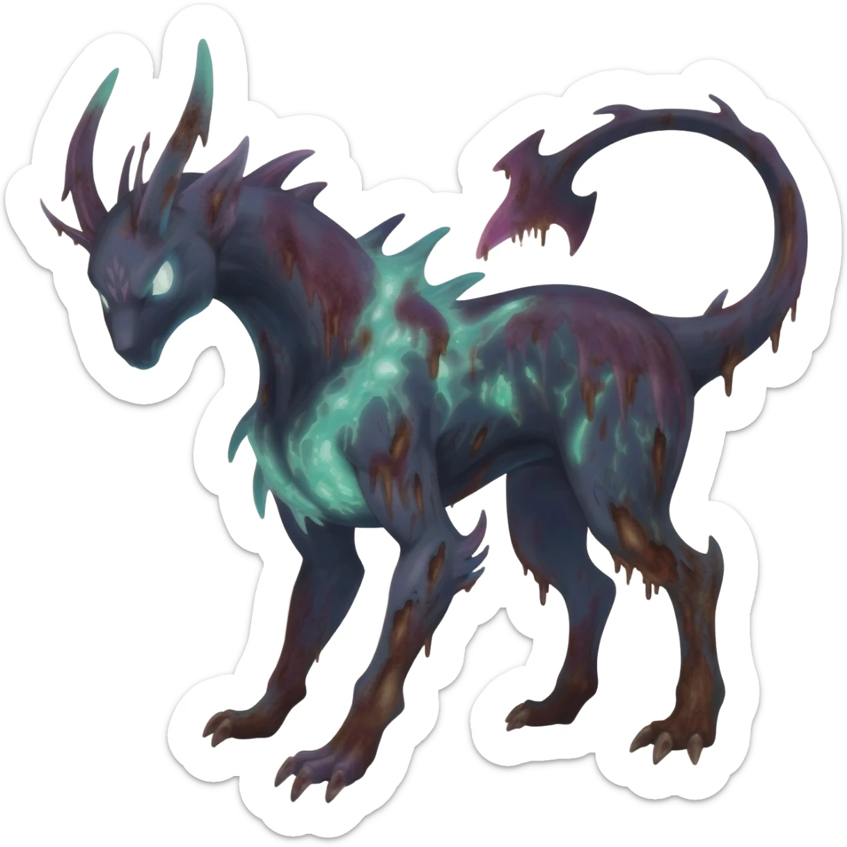 Aural bioluminescent spectrumal darky dusky spoopy spoilt rotten Salandit-Amaura-Darkrai-animal-creature-hybrid-fusion-creature, full body  sticker