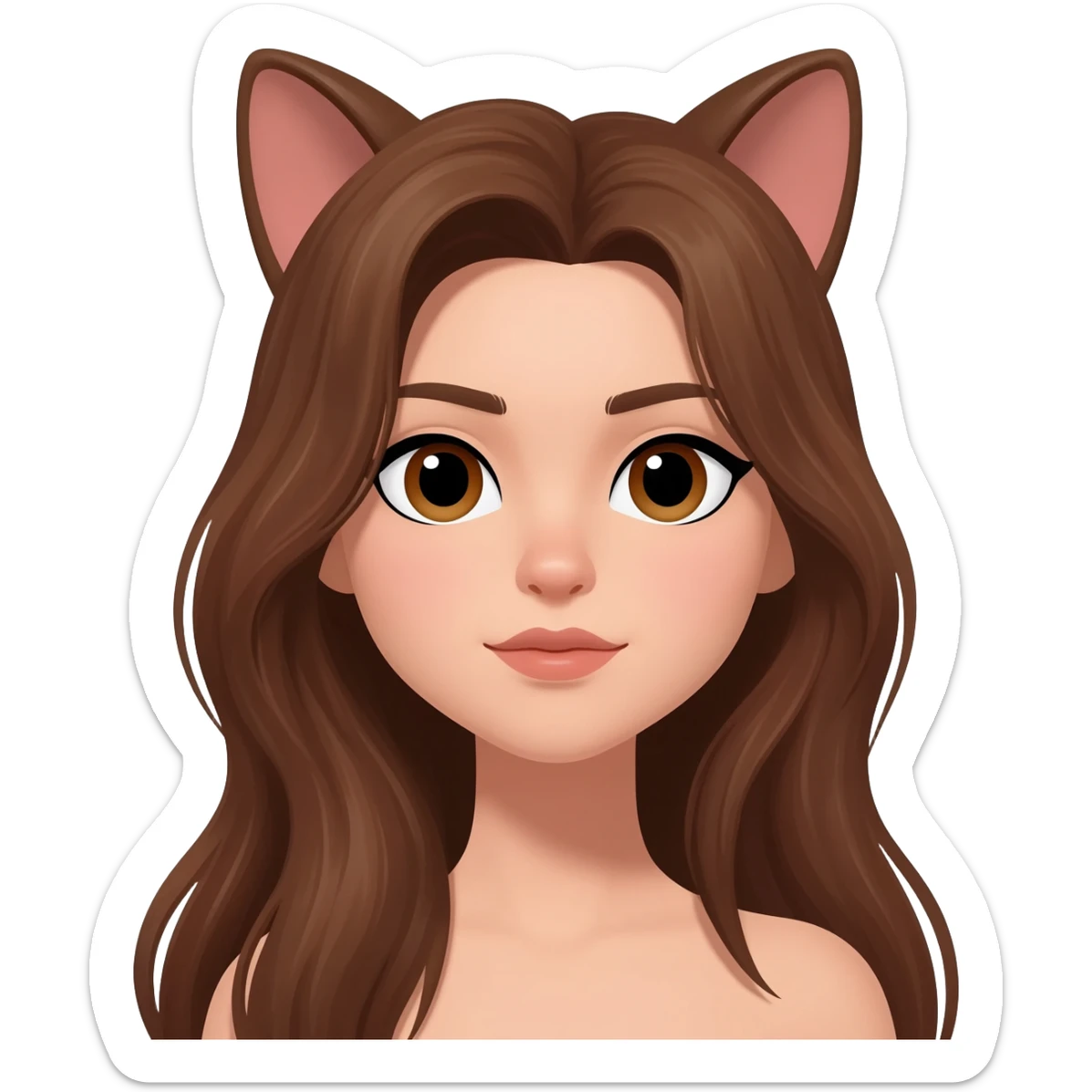 Cat woman caractère with long hair and brown eyes sticker