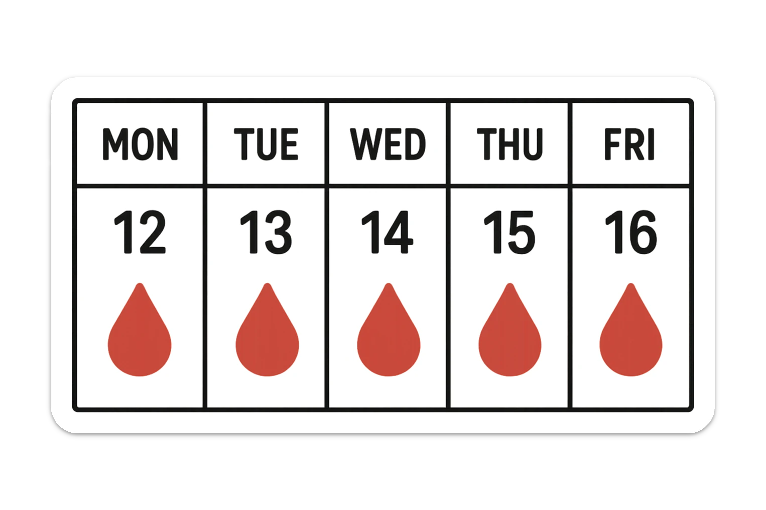 calendario con 5 giorni di fila segnati per il ciclo sticker