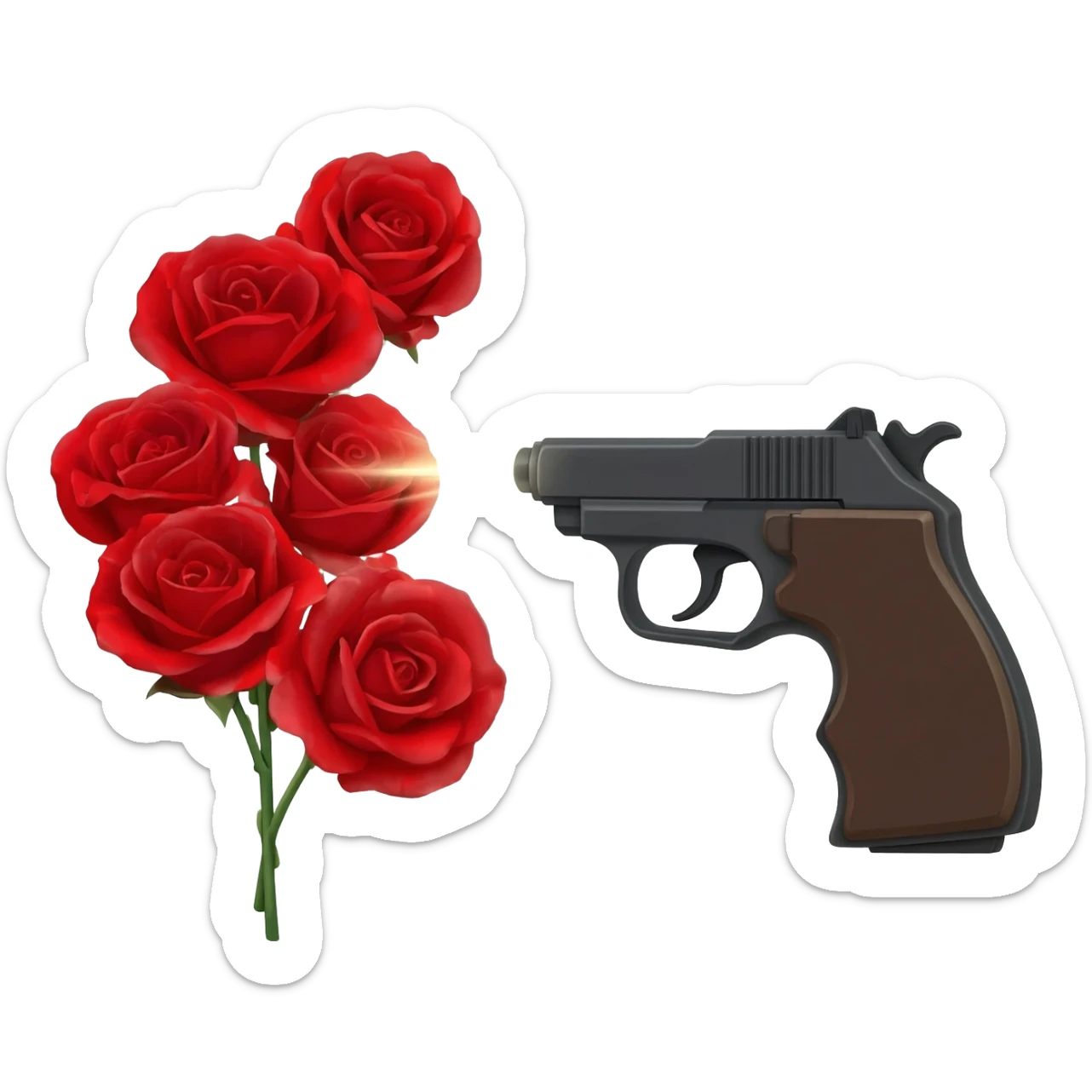 gun pointing at roses sticker