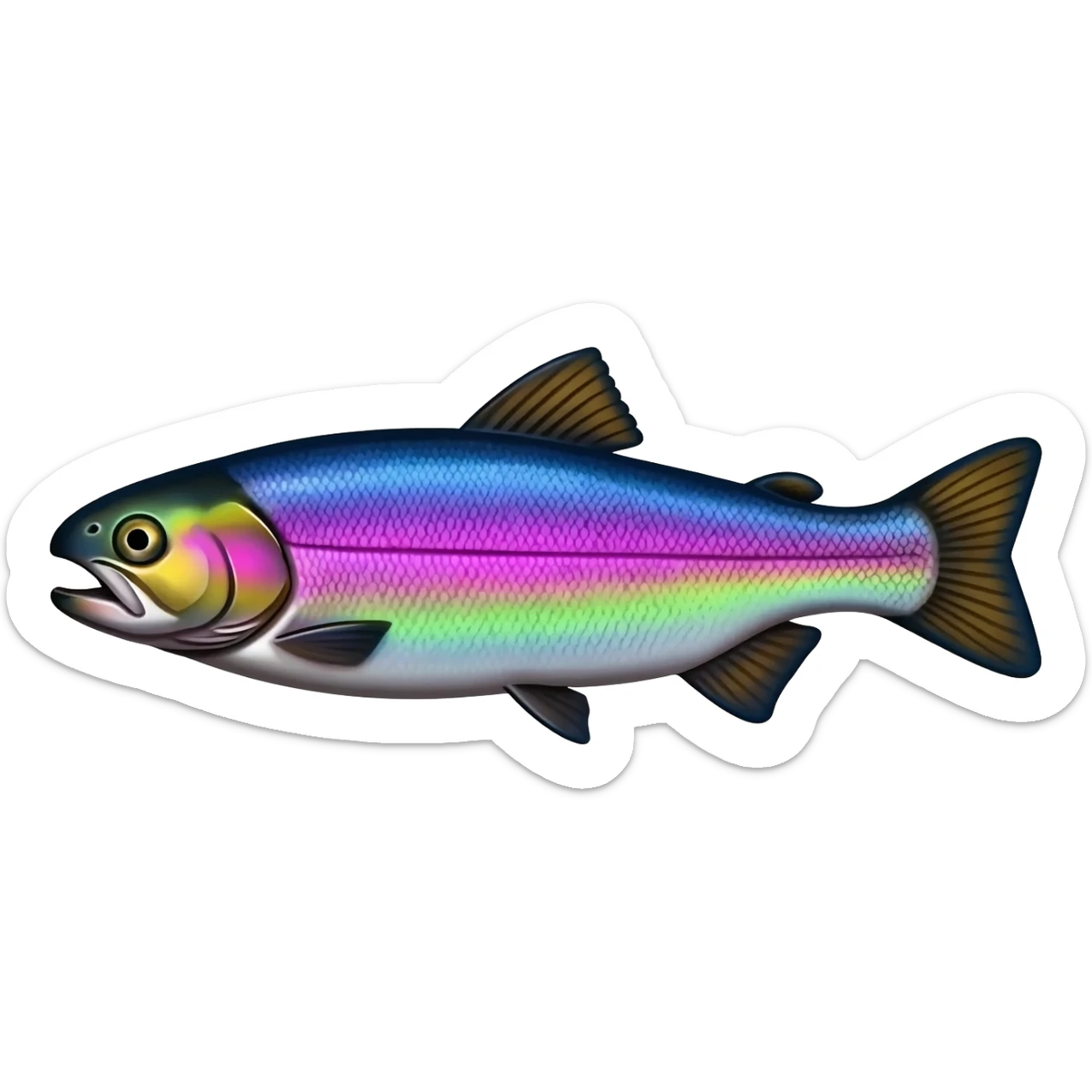 realistic rainbow trout fish bright purple blue green yellow white sticker