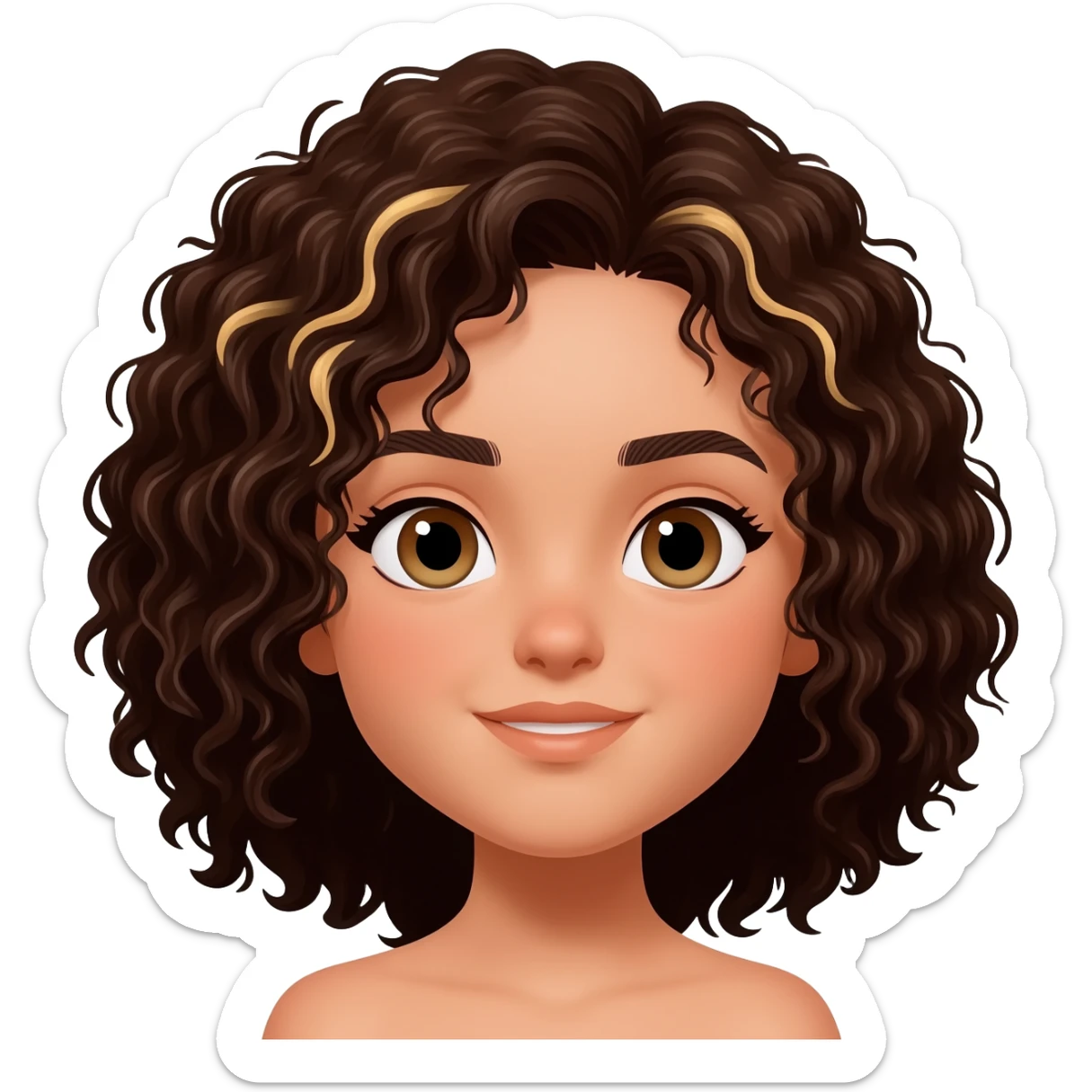 A girl with dark brown curly hair blond streaks sticker