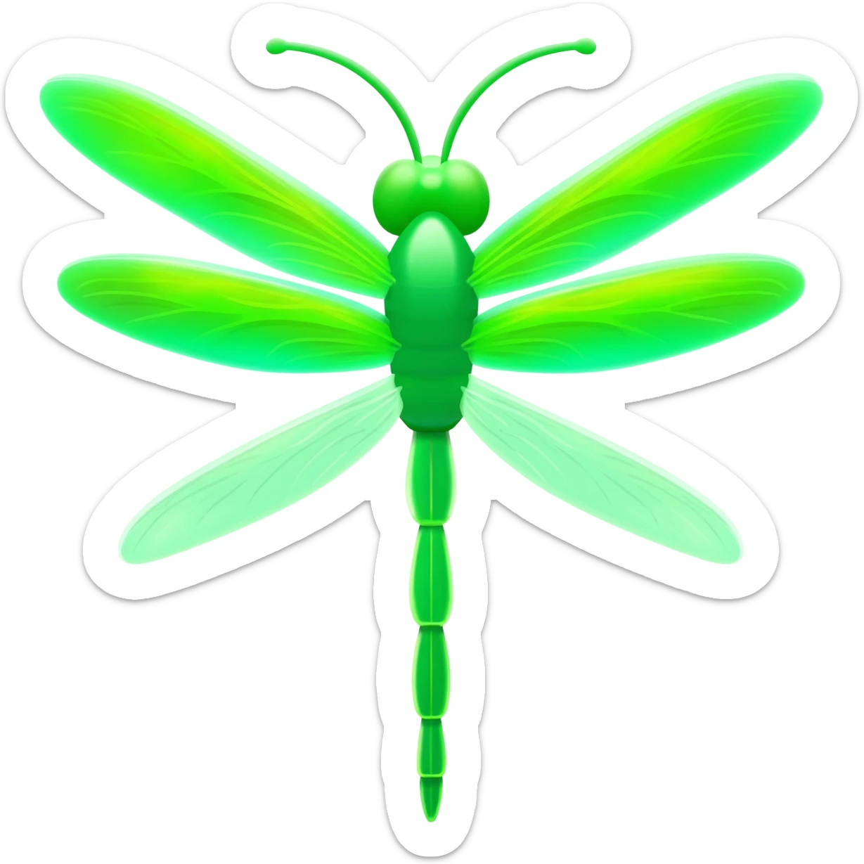 green glowing dragonfly with no facial features sticker