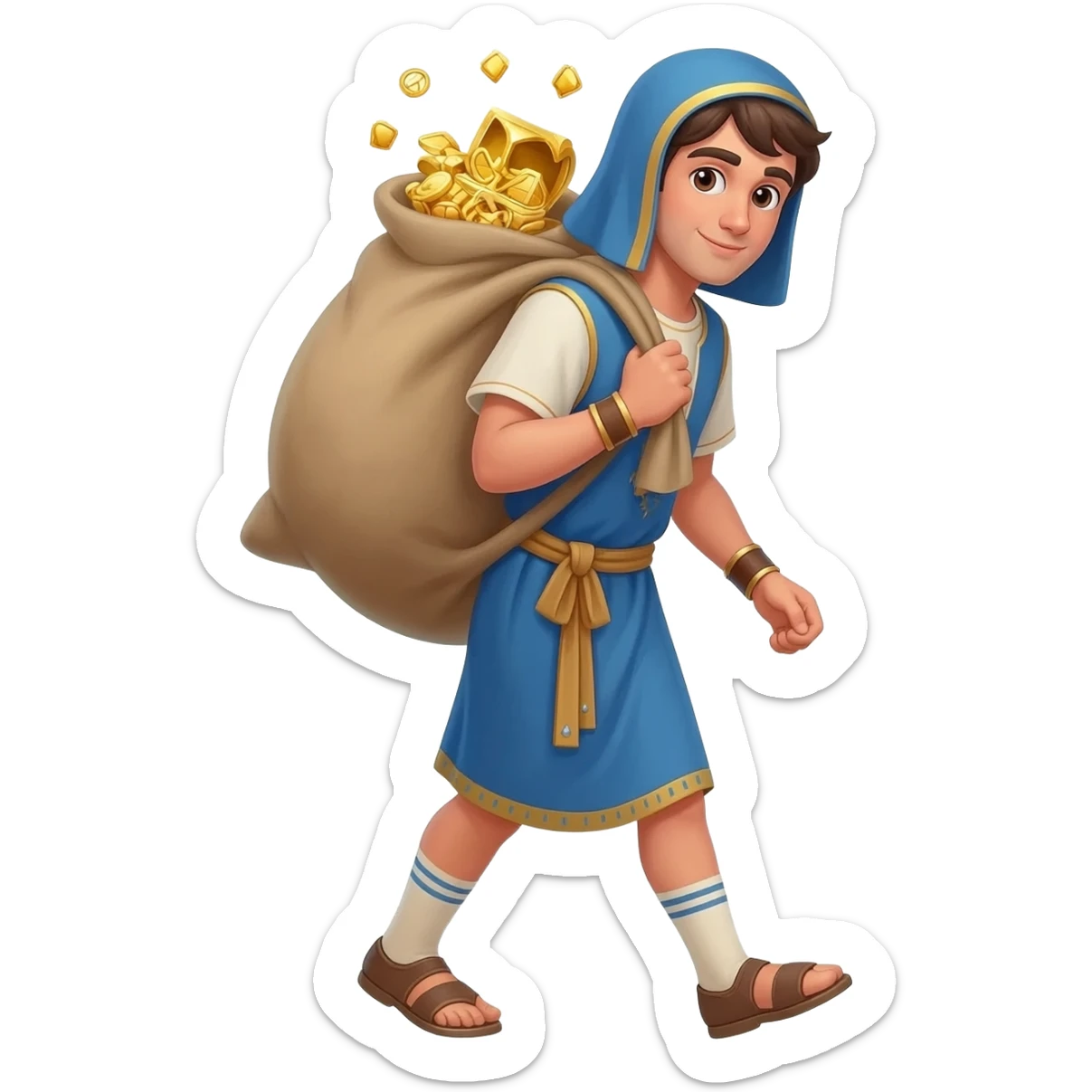  парень несет мешок с драгоценносями за спиной во весь рост времена древнего иерумалима  sticker