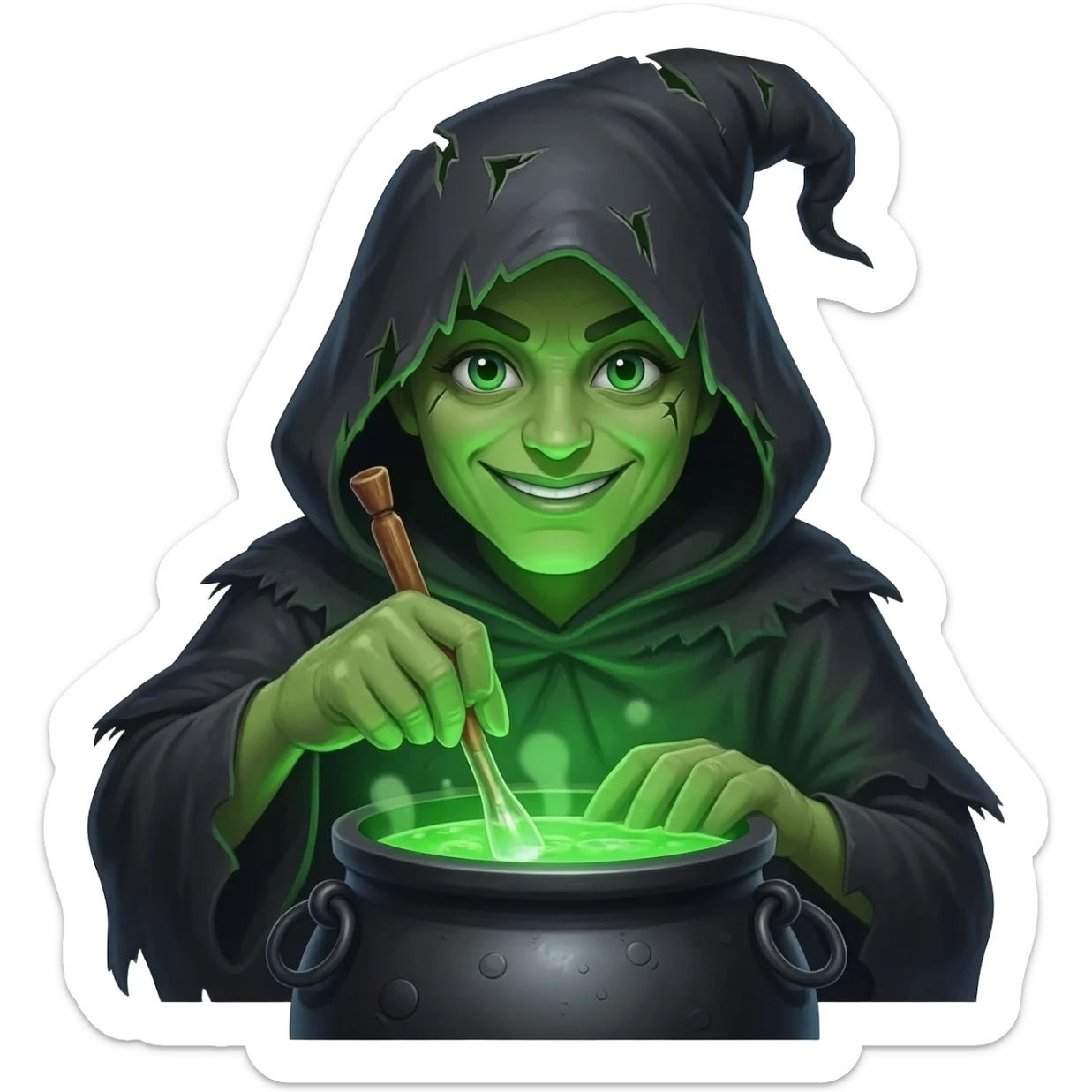 green witch cooking potion sticker