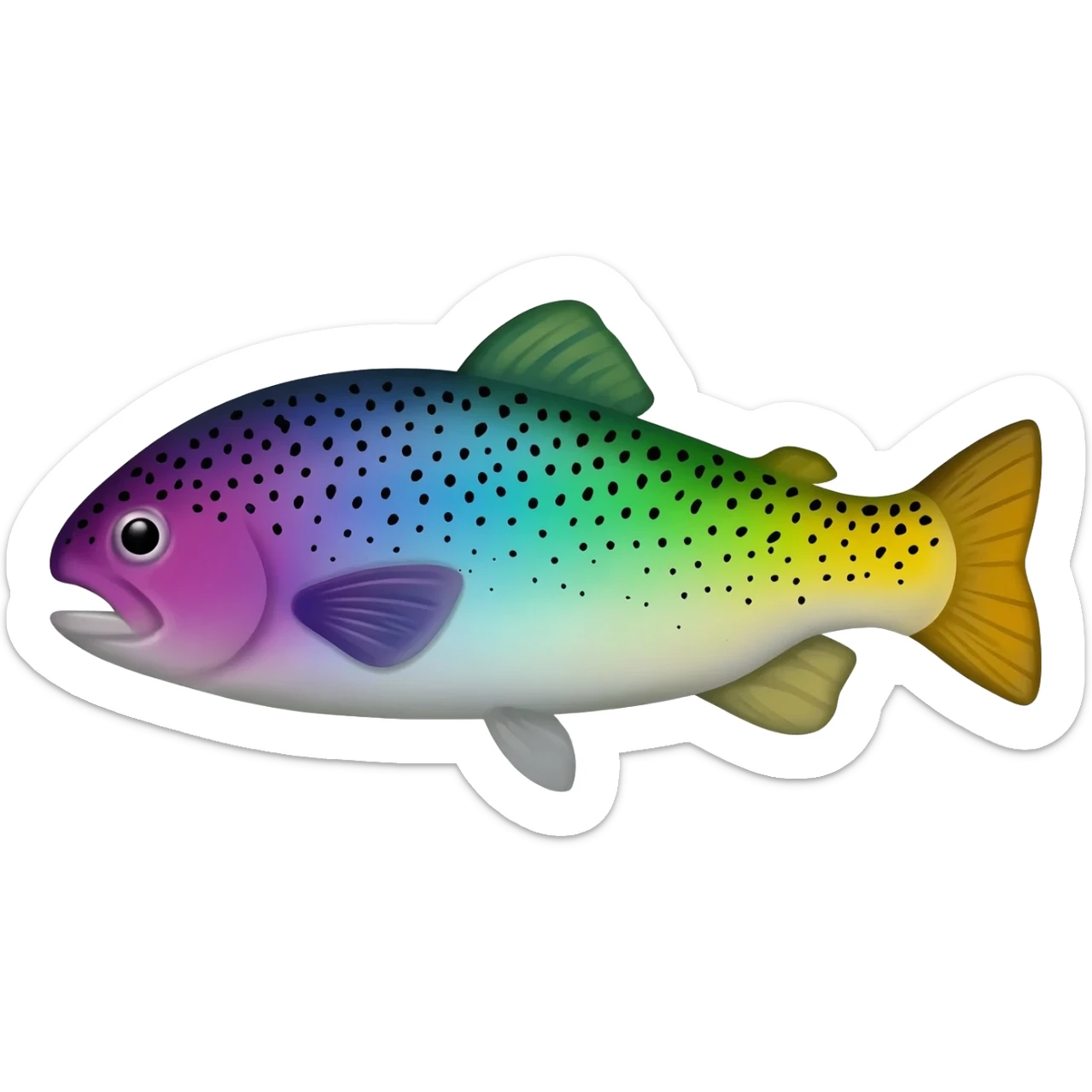 realistic rainbow trout fish bright saturated purple blue green yellow white with scales and black speckles sticker