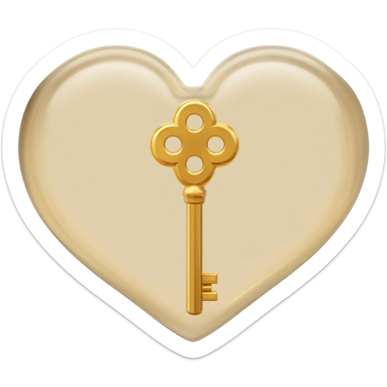 beige glass heart with a golden key sticker