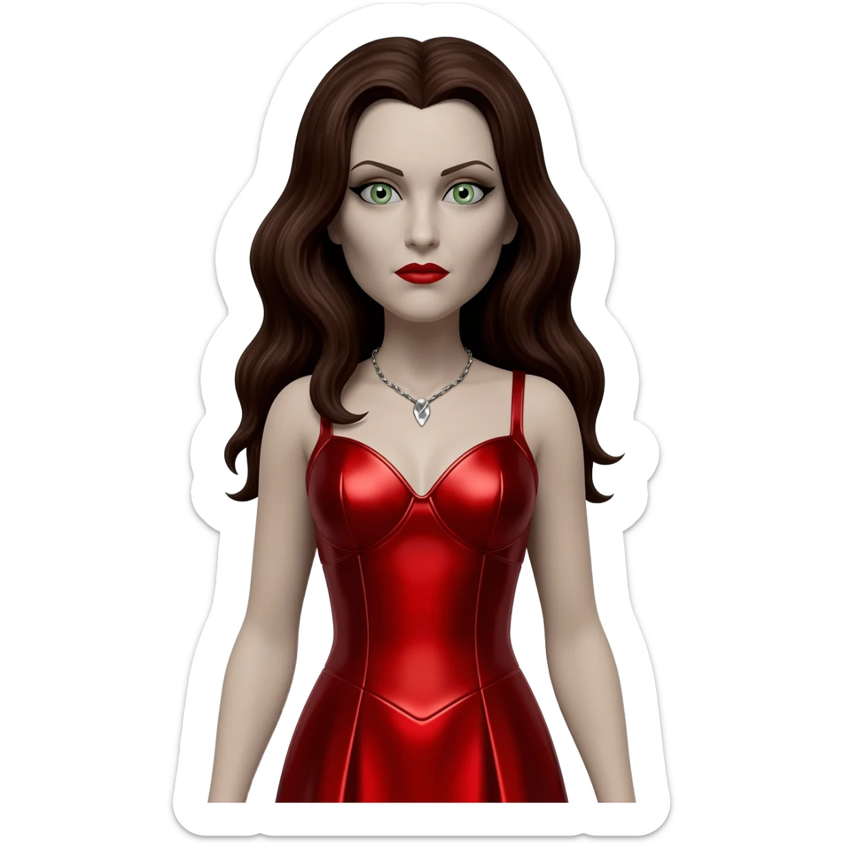The Bride of Dracula from Universal Monsters with long dark brown hair, red metallic long dress sticker