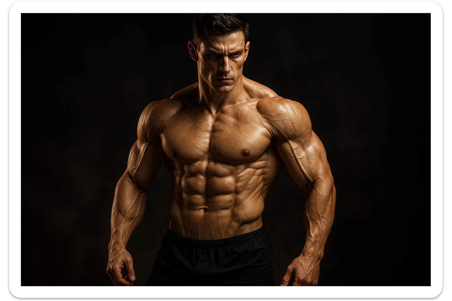 bodybuilding è lo sport simbolico della vemenza, forza, potenza, estetica, iperrealistico cinematografico 4k, l'uomo non farlo troppo tozzo, ma muscolo e slim sticker