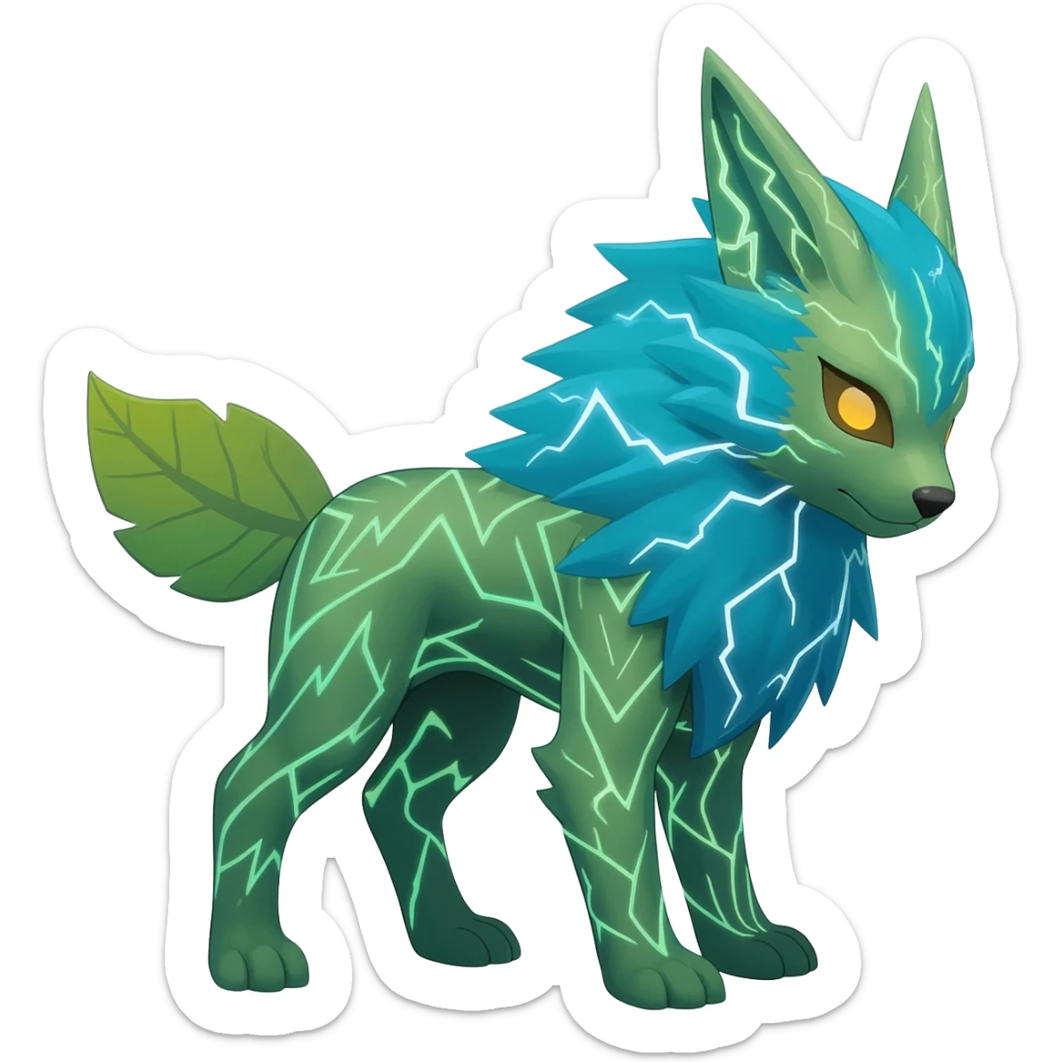 Bizarre edgy exotic patterned marked chevroned Fakémon-Pokémon-Vernid-Leafeon-Jolteon-creature sticker