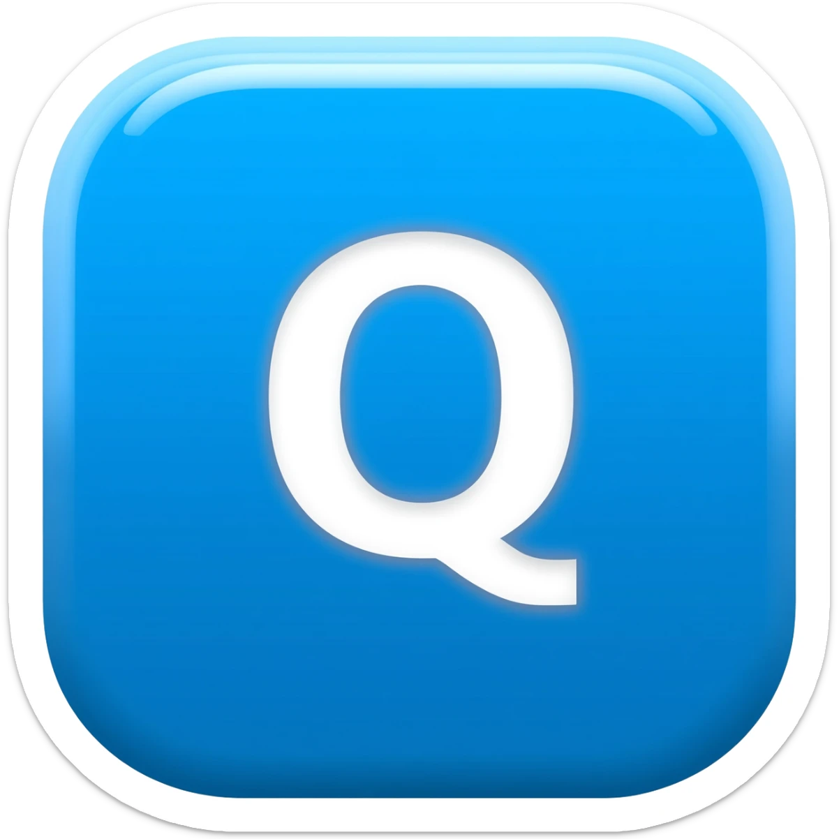 "3D premium,3D rounded-square icon in strong bleu with a beveled edge, bold serif white letter 'Q'centered, strong specular highlights, inner glow, 1024x1024, png" sticker