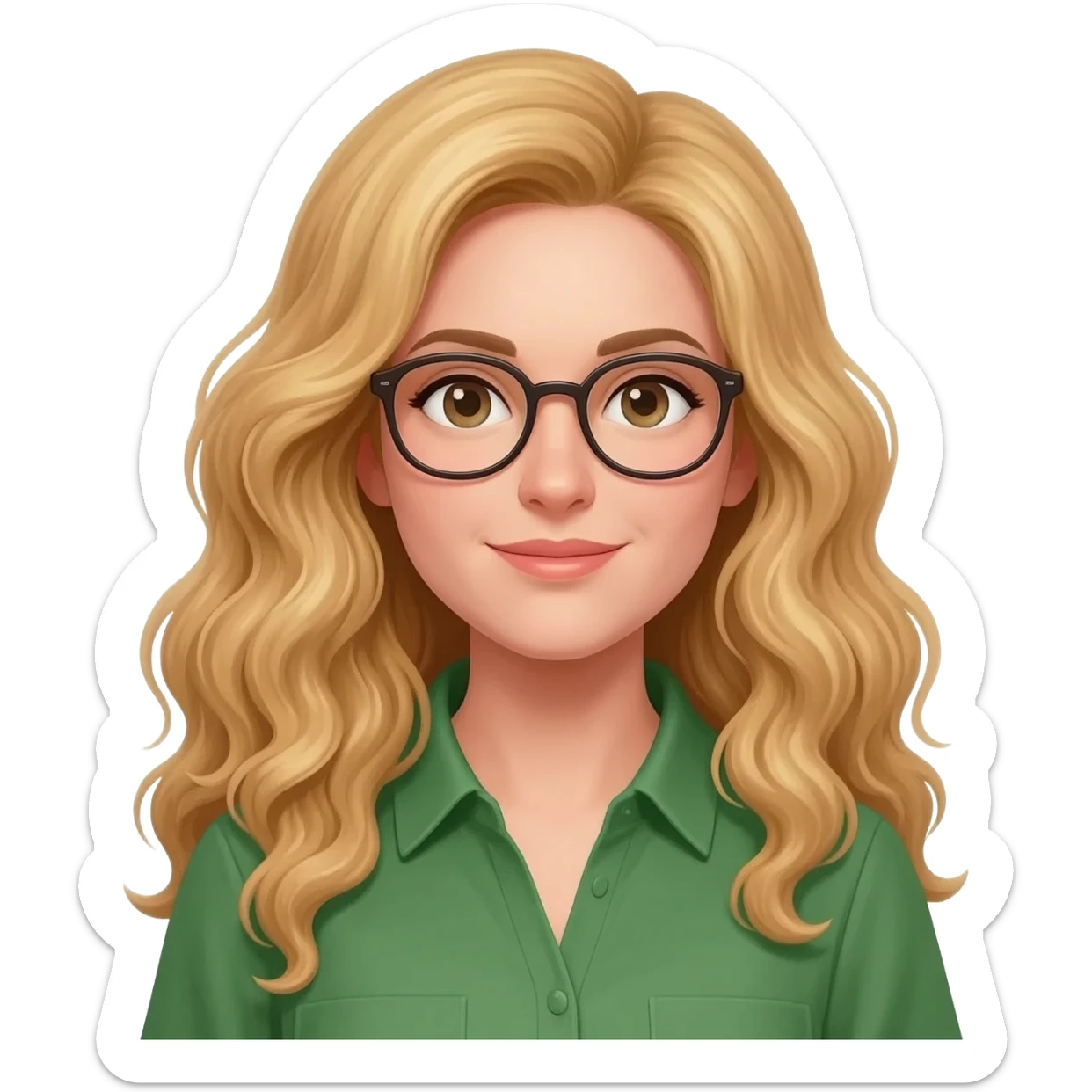 green shirt love woman with long curly blonde hair an glasses sticker
