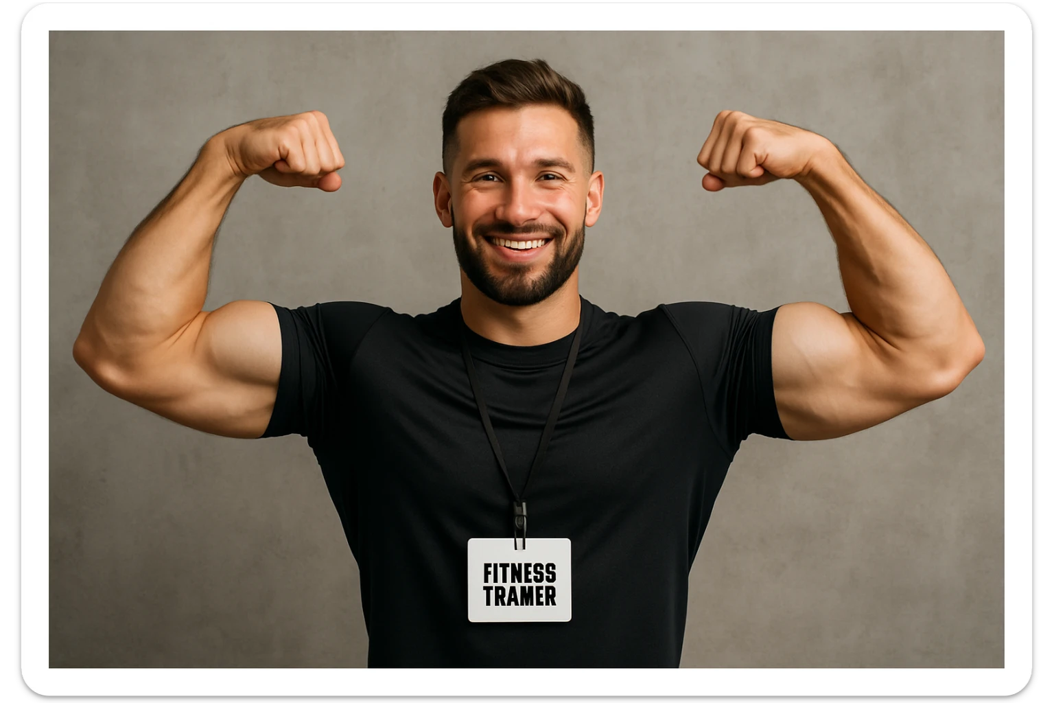 Fitness trainer shows the biceps at full length sticker