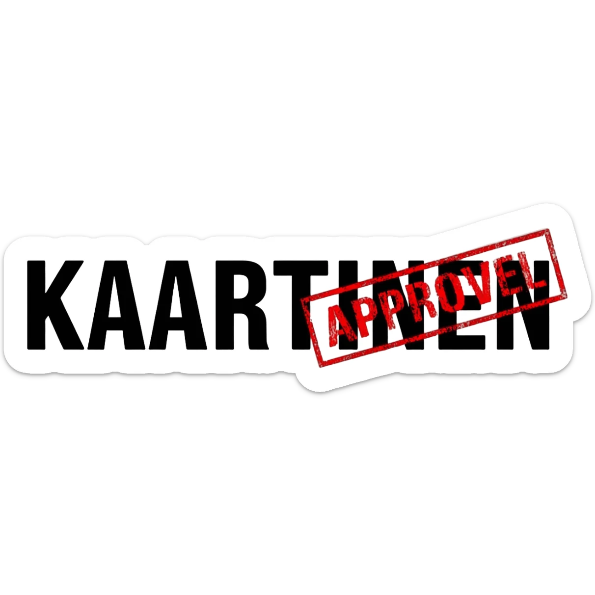 emoji should have text KAARTINEN in bold black letters and over the text at NEN part should be Approves stamp in red sticker