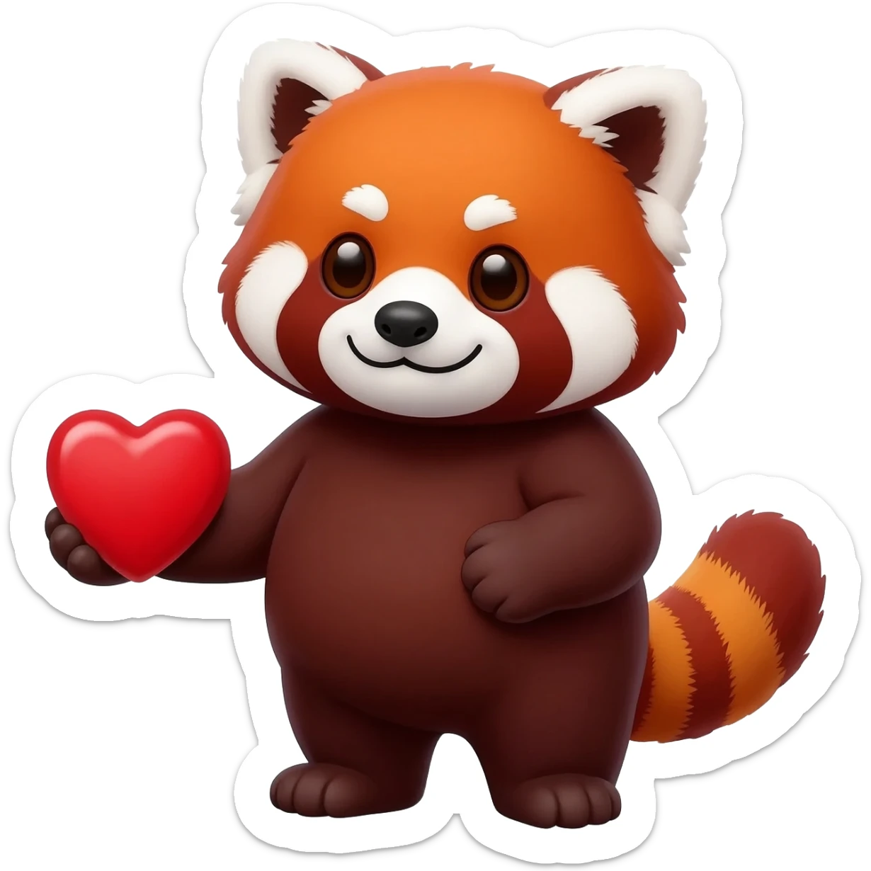 Red panda bear holding red heart sticker