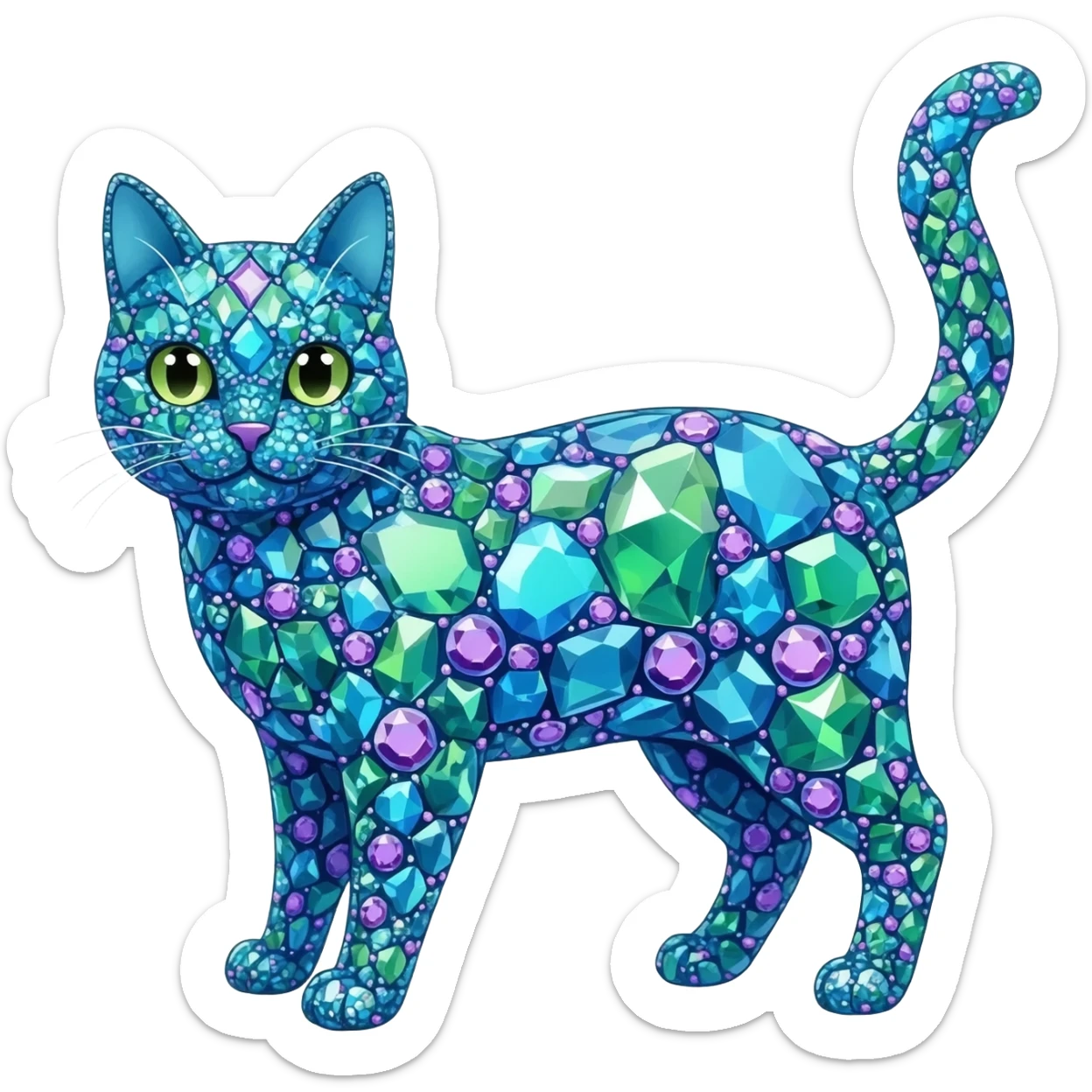 blue green and purple gem cat sticker