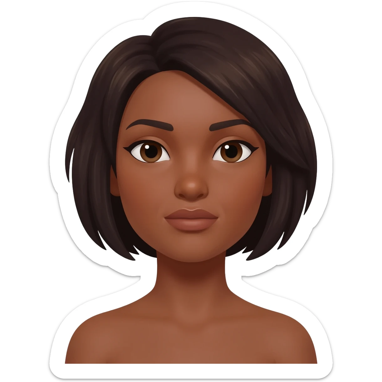 Mujer morena pelo corto oscuro ojos pequeños nariz gruesa labios medianos sticker