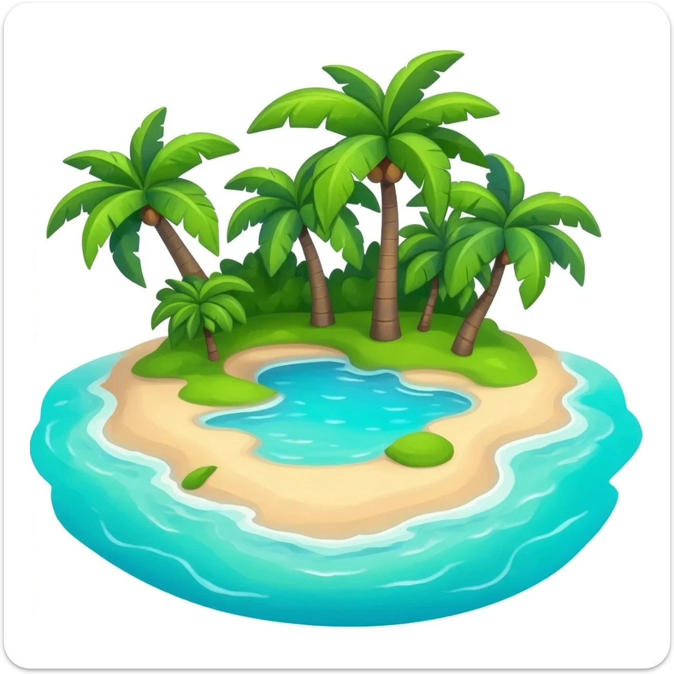 small tropical island with palm trees and turquoise lagoon, floating island, isolated, no background, transparent PNG, centered sticker