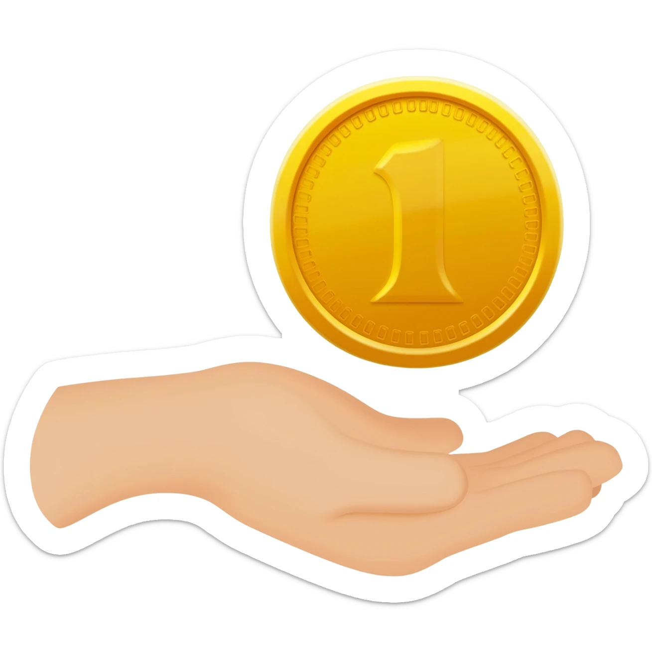A friendly open hand gently holding or offering a golden coin, symbol of donation sticker