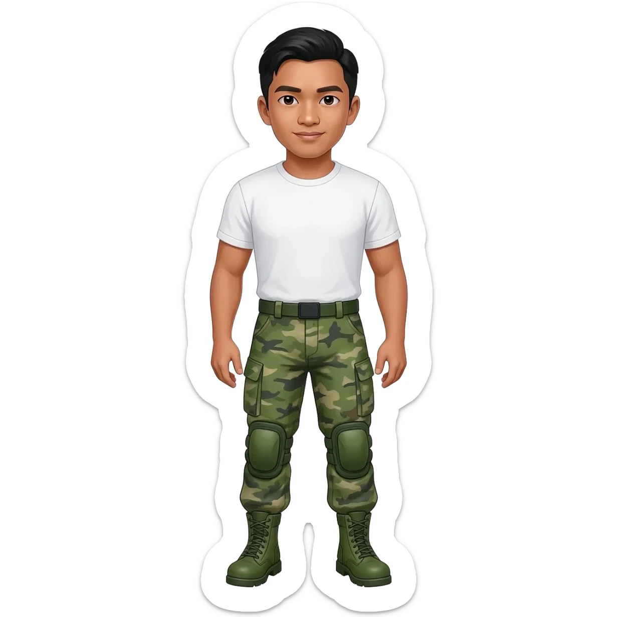 Filipino man white tshirt and combat pants green fatigue and green combat boots sticker