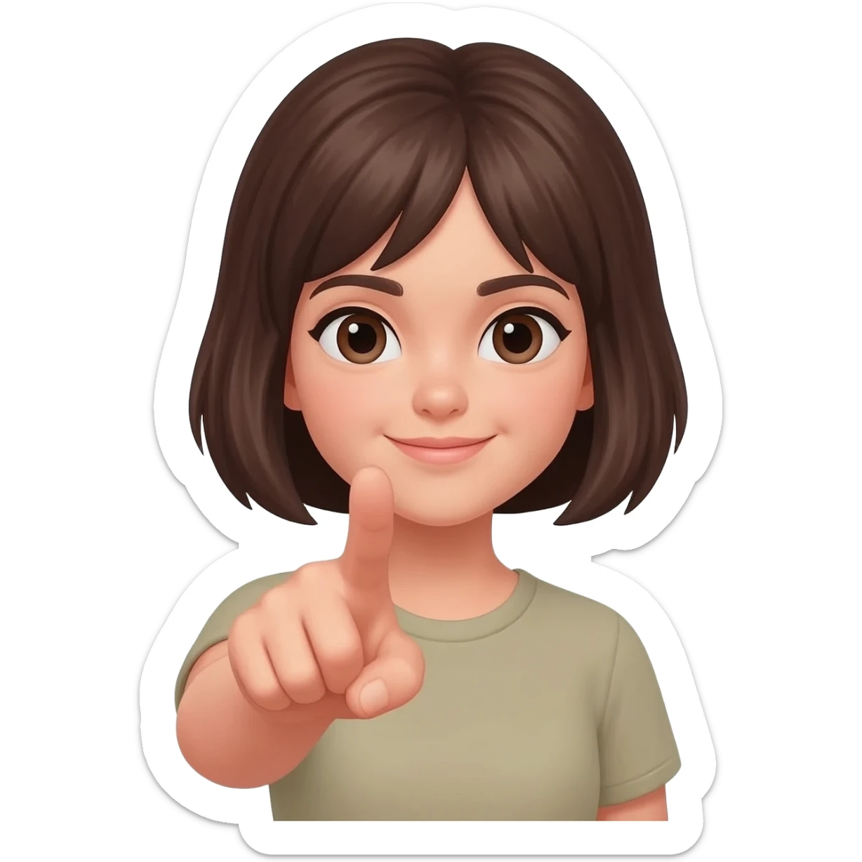 Tête emoji beige fille brune cheveux courts iPhone IOS qui exige de faire ce qu’on dit en pointant du doigt sticker