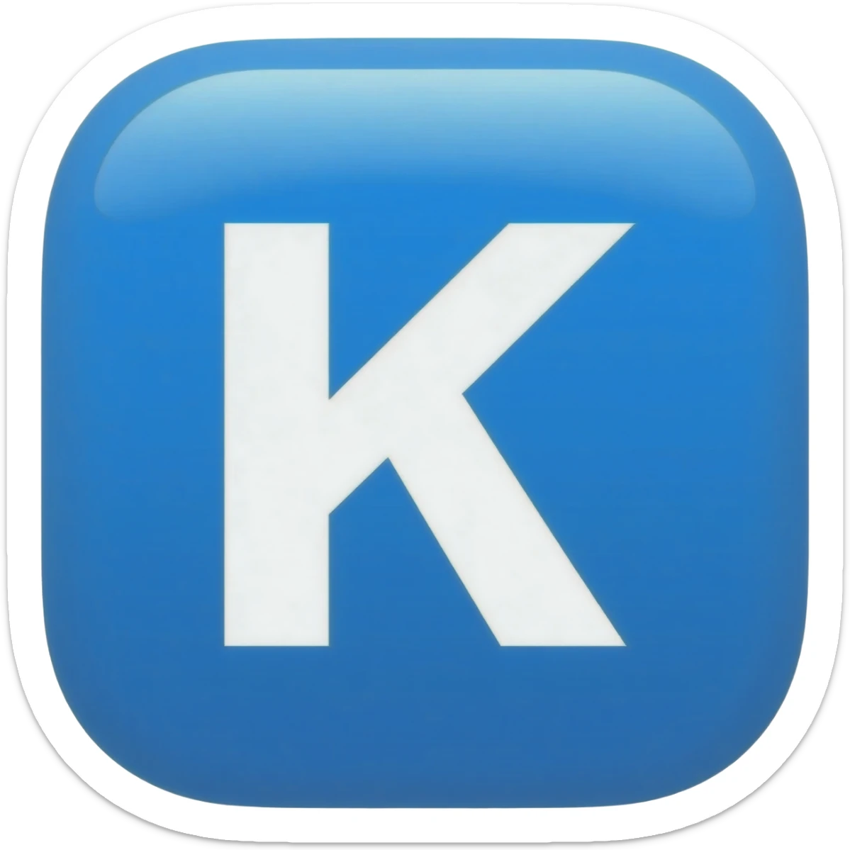 "3D premium,3D rounded-square icon in strong bleu with a beveled edge, bold serif white letter 'K'centered, strong specular highlights, inner glow, 1024x1024, png" sticker