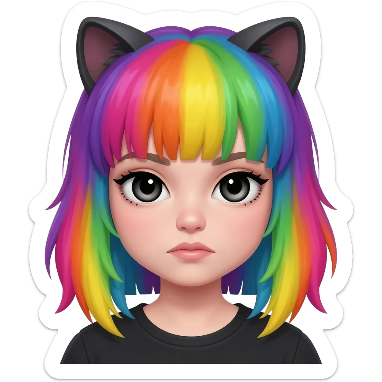 scene girl with raccoon striped rainbow hair no cat ears indie sleaze sticker