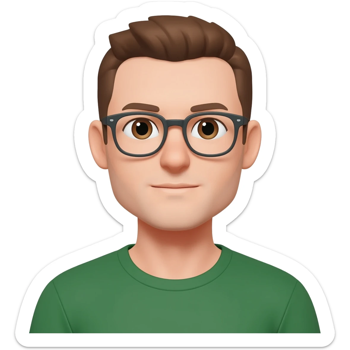 man glasses brown hair brown eyes short hair green t shirt sticker