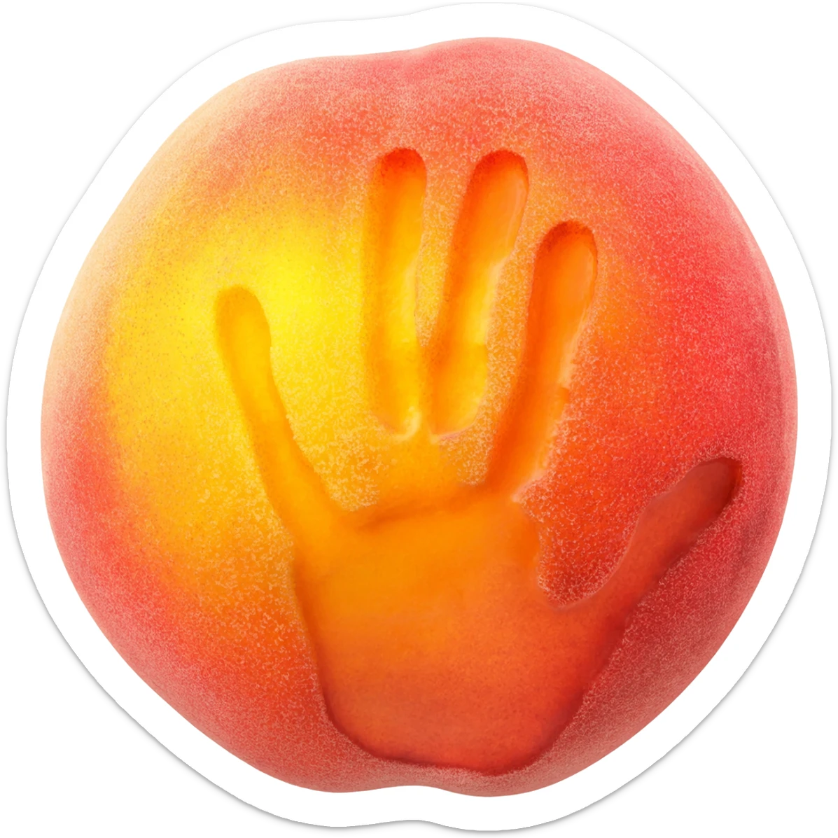 A peach that has hands print on it sticker