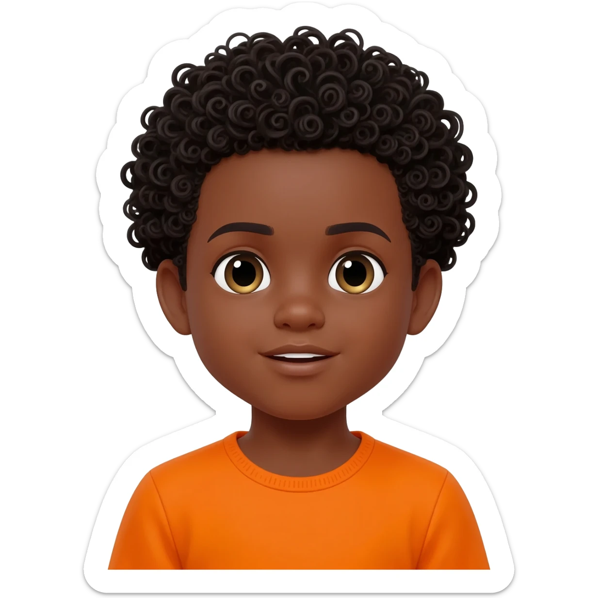 black boy curly hair orange shirt communicating I love you sticker