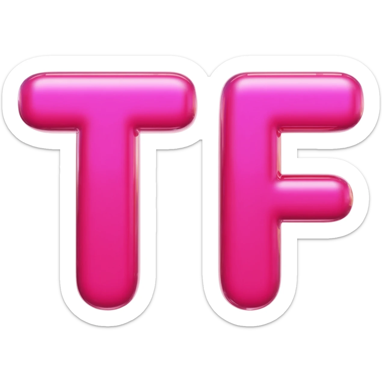 The letters only "W T F" In pink color shiny bold font, transparent background, isolated, 3d rendering sticker