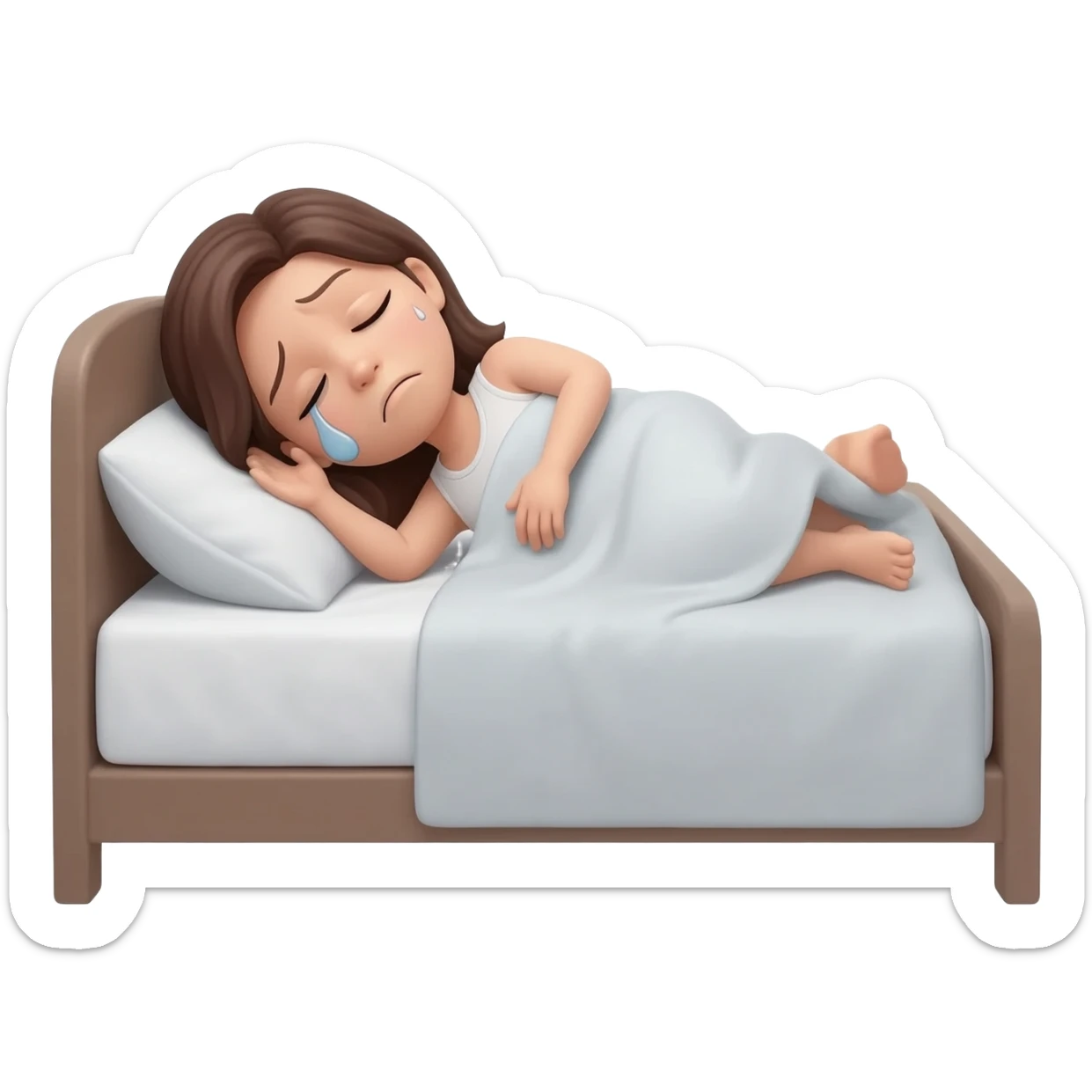 Sick woman Lying in bed in bed in funny position sticker