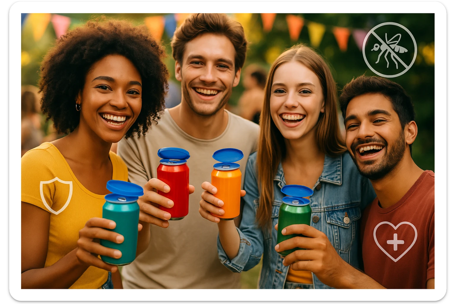 Készíts a következő jellemzőkre a mellékelt fotó felhasználásával a szöveghez illő képet, 1000x600px-es méretűt, fiatalos, dinamikus, megnyerő,változatos, színes, valósághű fotók legyenek!
„Megvéd a külső hatásokkal szemben”
Szennyeződések, darázscsípés (anafilaxiás sokk), „randidrog” esetek számának csökkentése. A „Zárd palackod a külvilág elől” drogprevenciós kezdeményezés fontos eleme. sticker